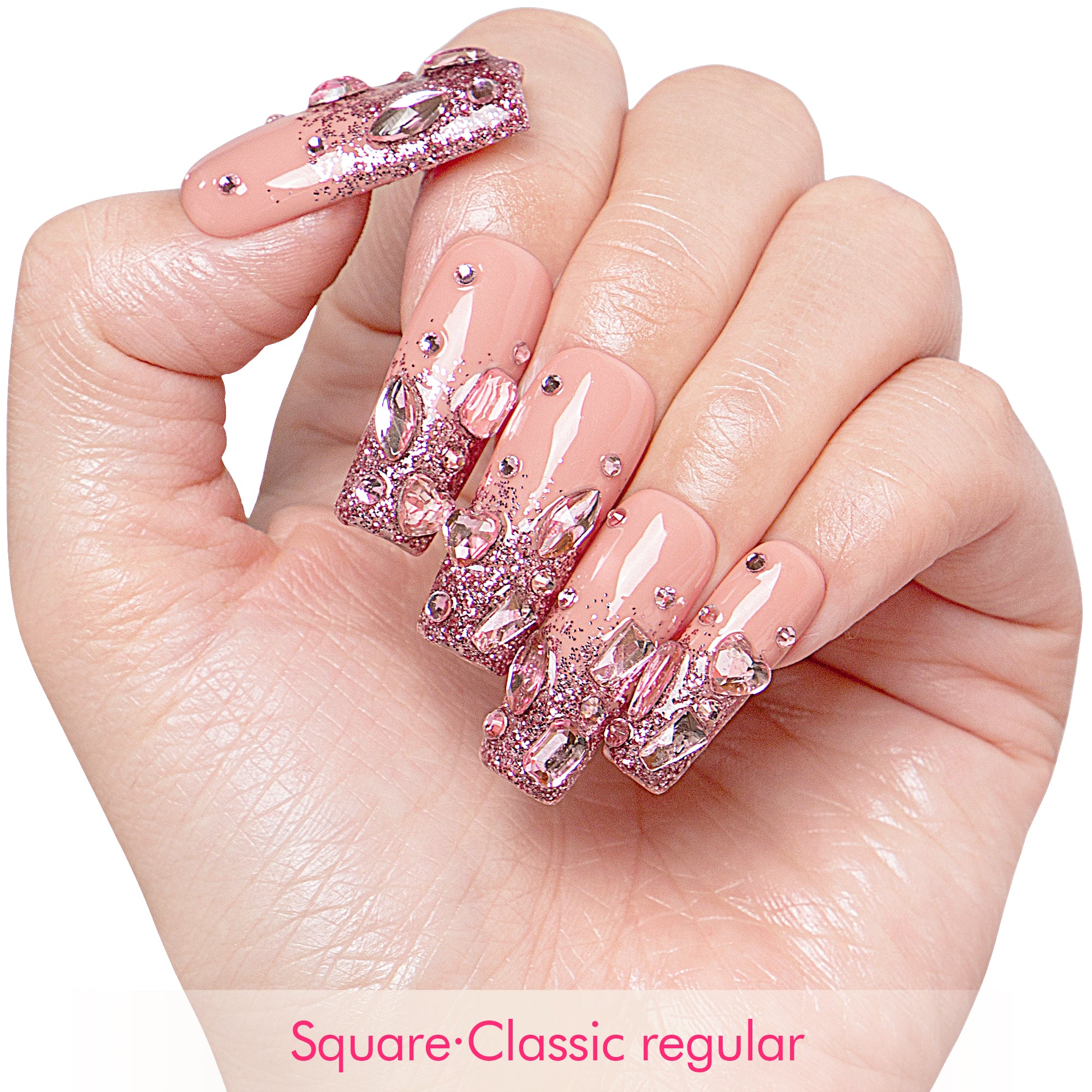 Pink Glitter Handmade Nails H60
