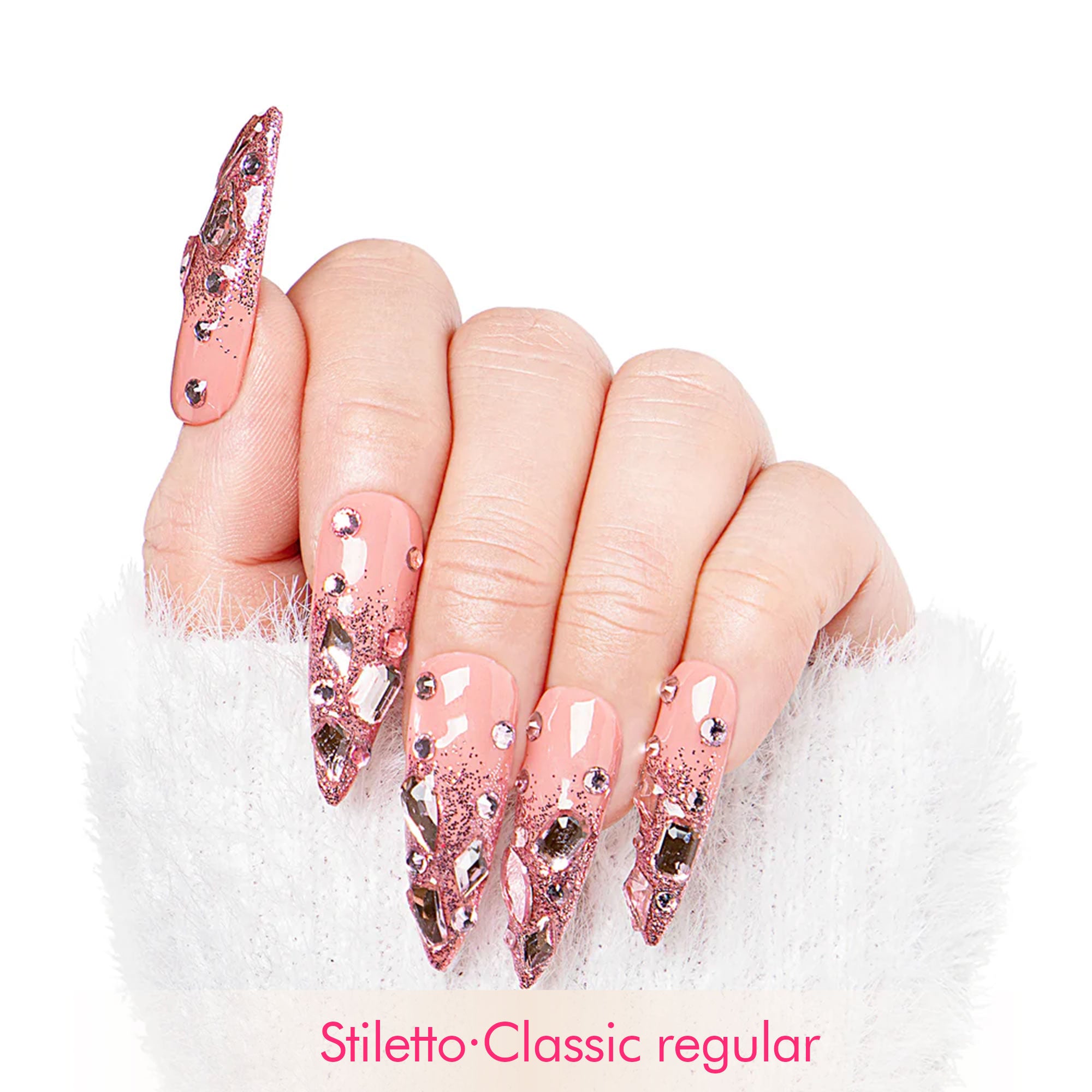 Pink Glitter Handmade Nails H60
