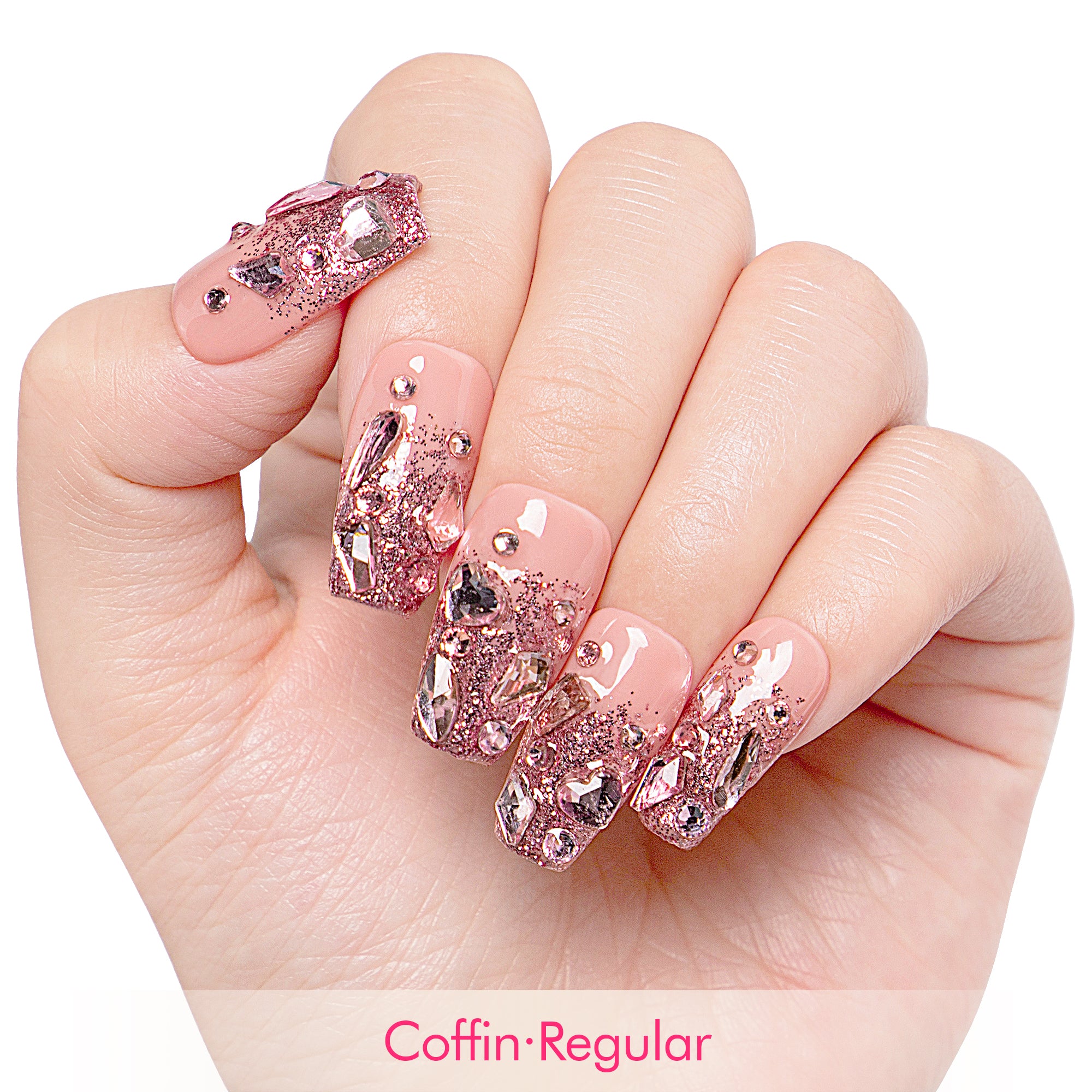 Pink Glitter Handmade Nails H60