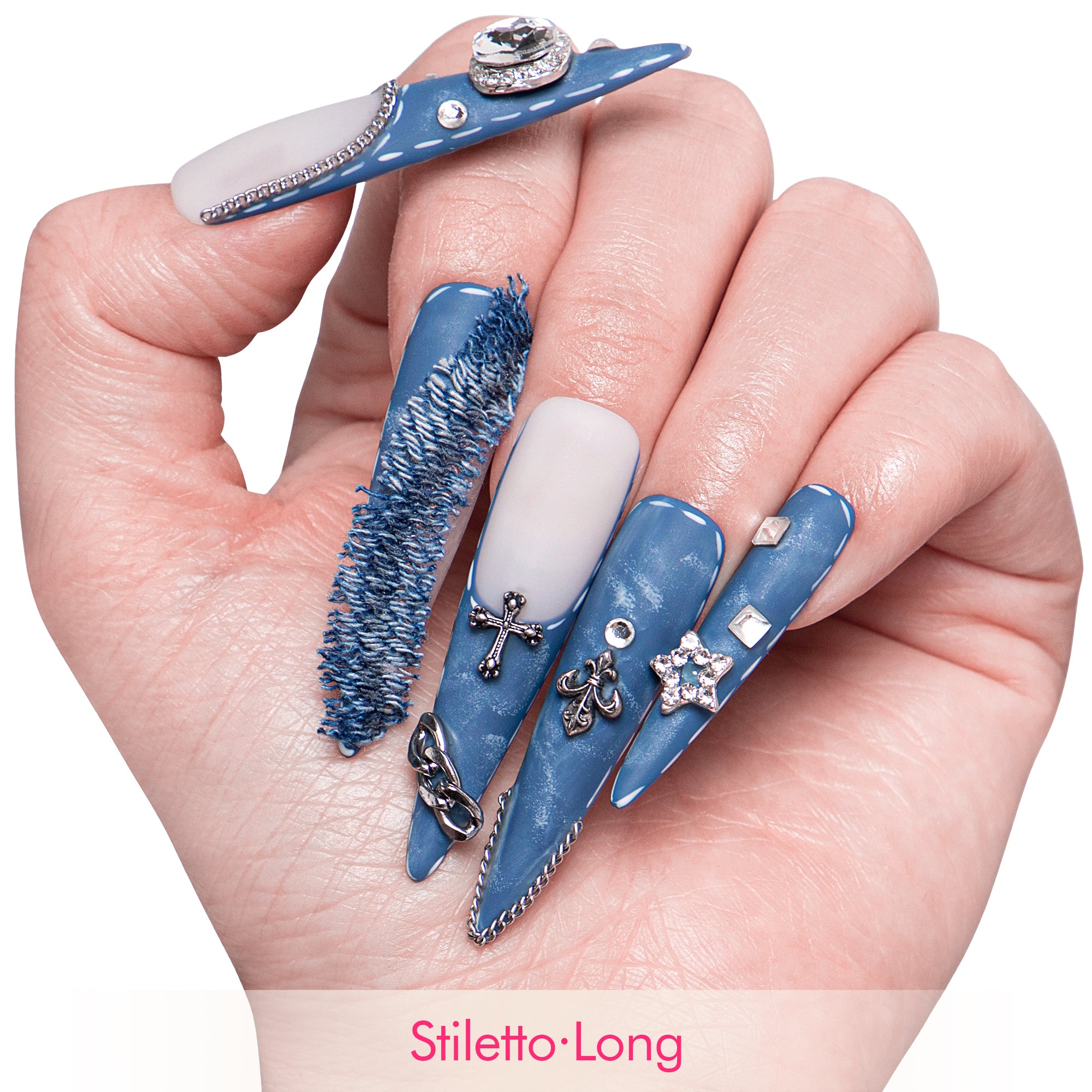 The Street Dancer Blue French Tip Handmade Nails H61