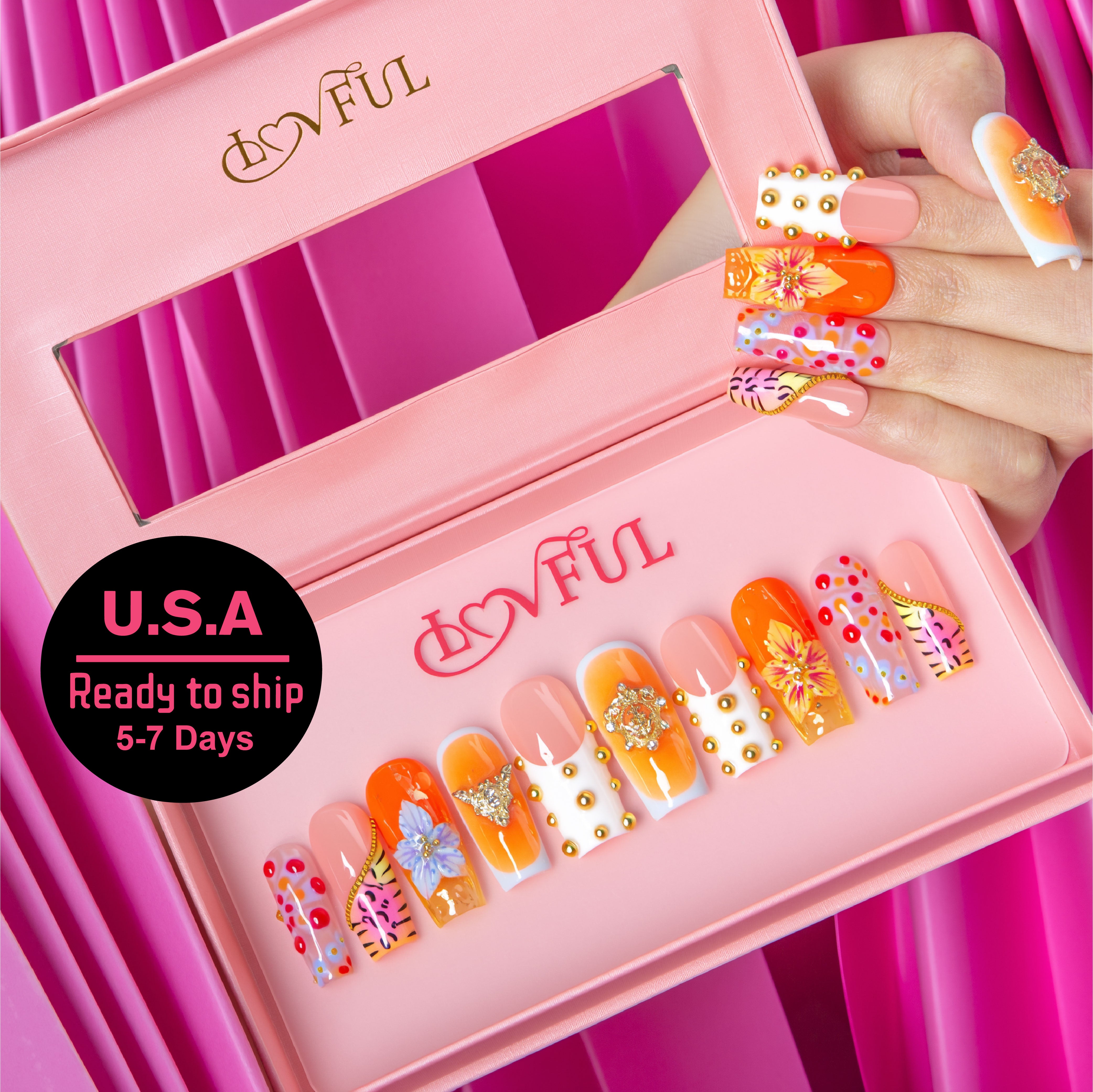 Tropical Trouble Handmade Square Nails H612 RTS