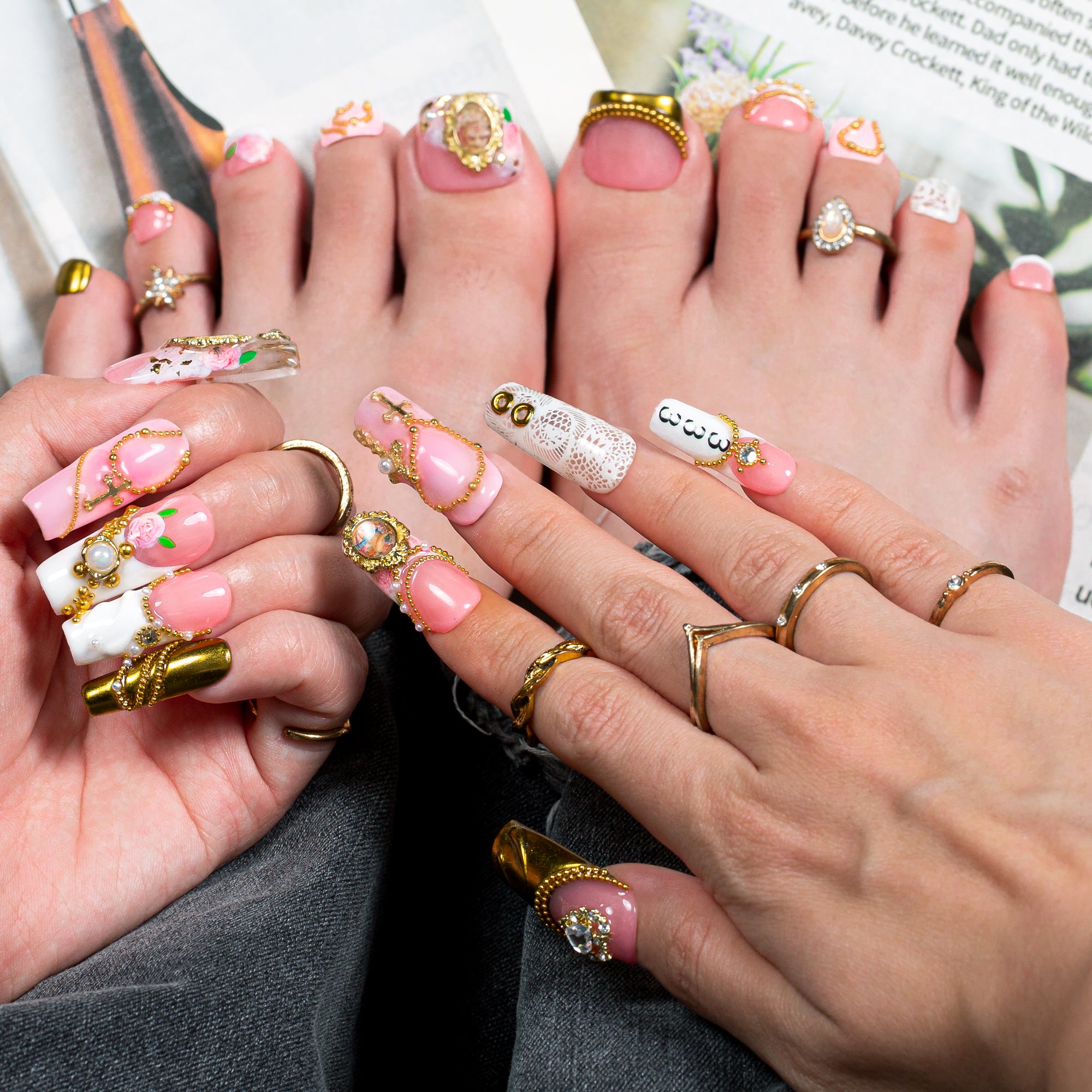 Gilded Heartbreak Combo Set Handmade Nails H615+T615