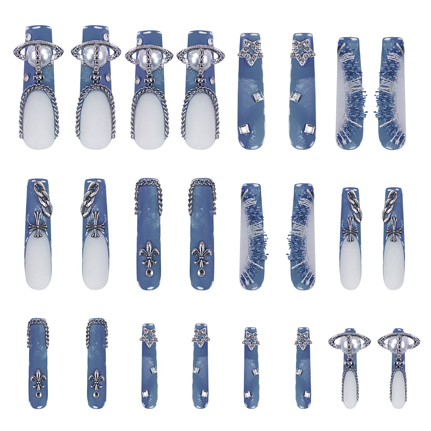 The Street Dancer Blue French Tip Handmade Nails 24pcs H61