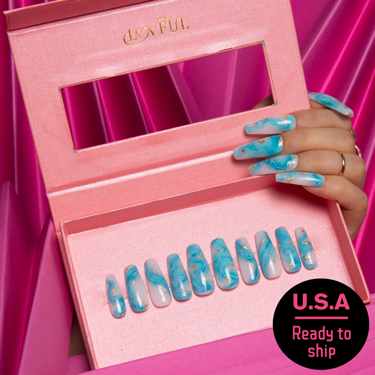 Blue Bay Wave Blue Handmade Coffin Nails H63 RTS