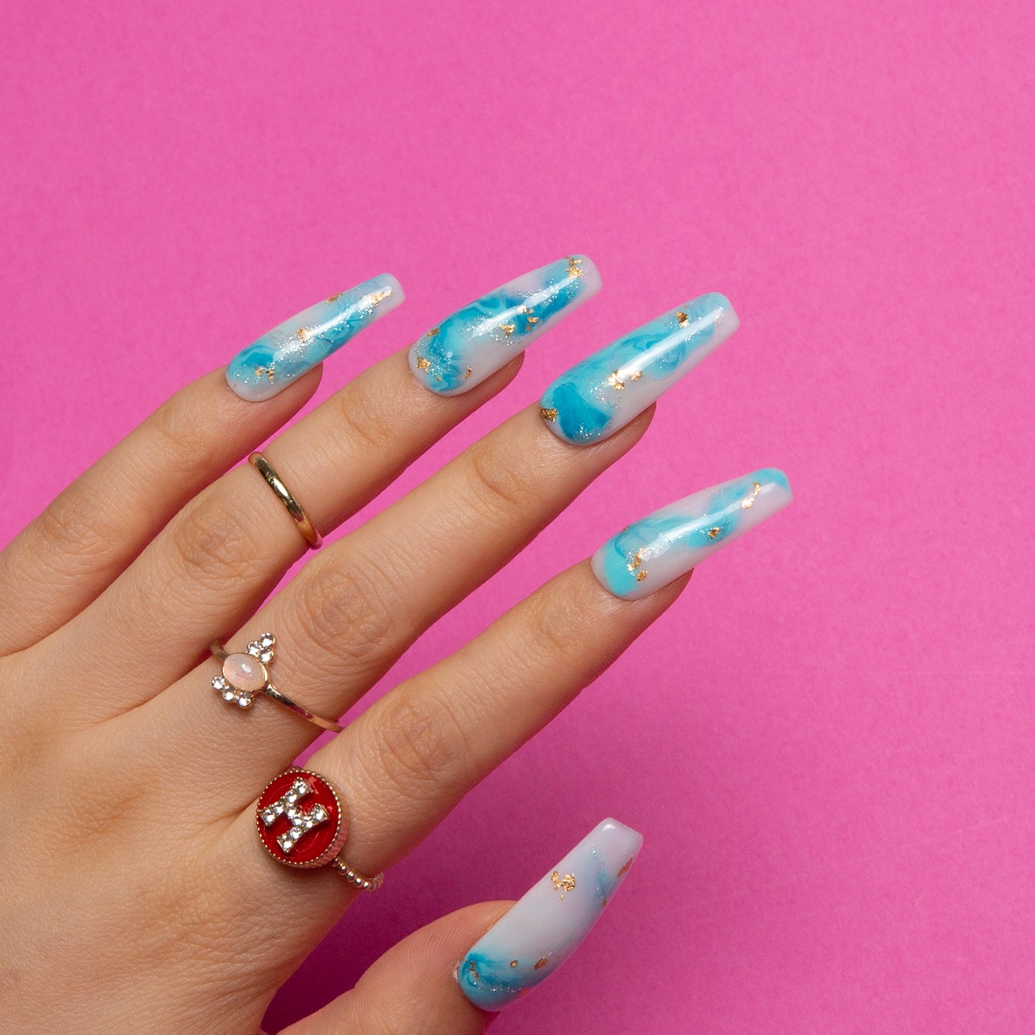 Blue Bay Wave Blue Handmade Coffin Nails H63 RTS