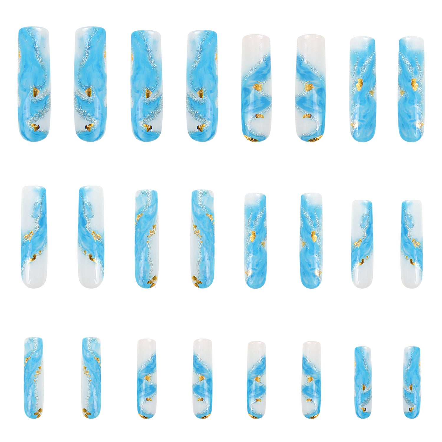 Blue Bay Wave Blue Handmade Nails 24pcs H63