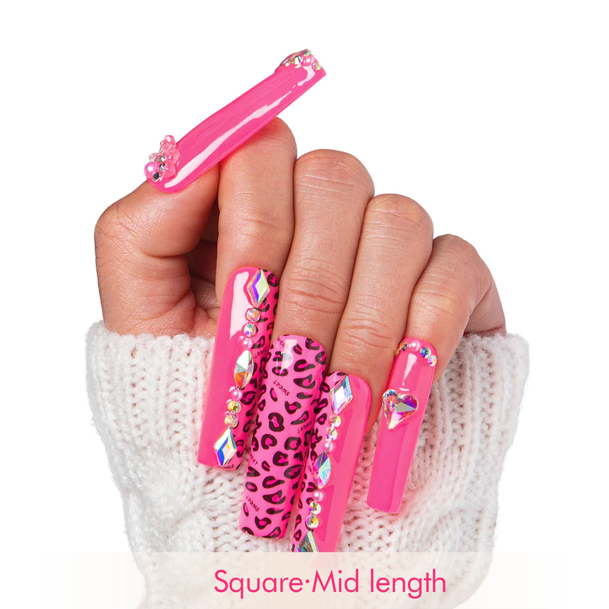 Pink Leopard Handmade Nails H64