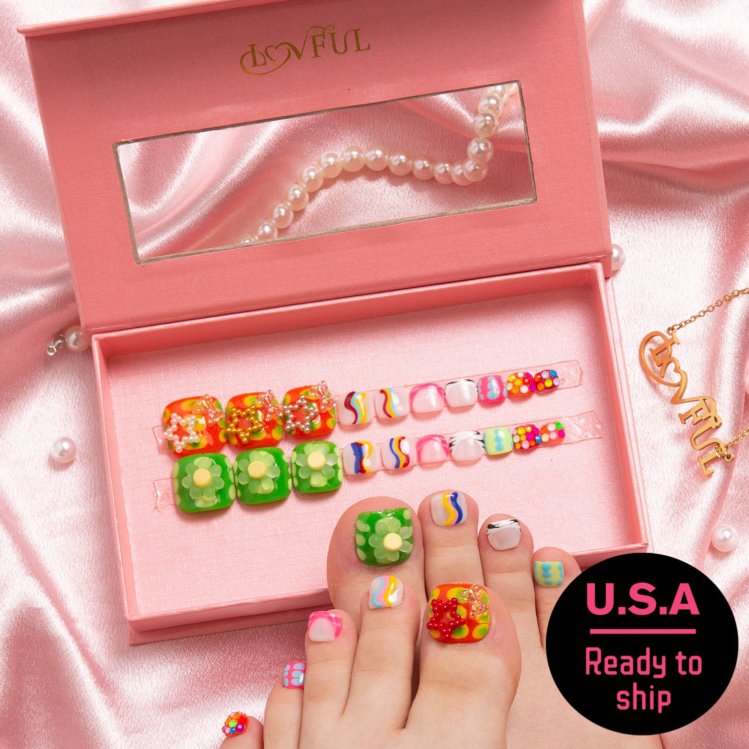 T65 - Lovkashi Flower - 20 Pcs FREE SIZE Toe Nails - RTS