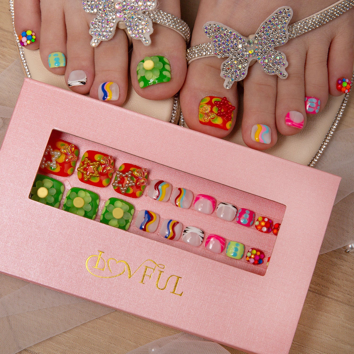 T65 - Lovkashi Flower - 20 Pcs FREE SIZE Toe Nails - RTS