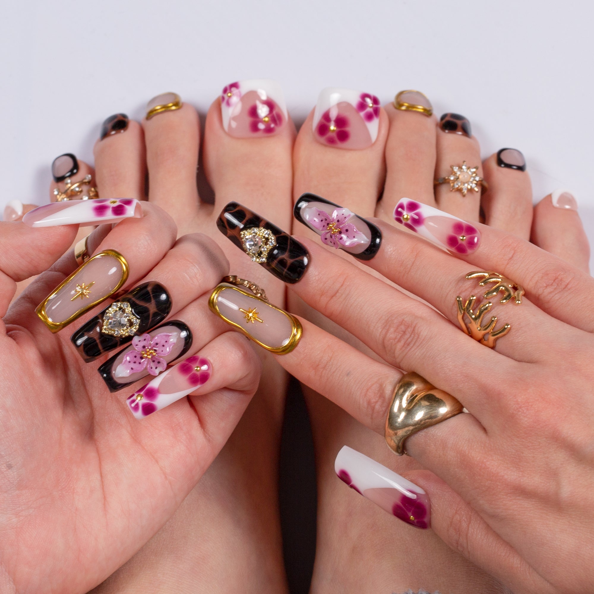 Bordeaux Kiss Combo Set Handmade Nails H665+T665