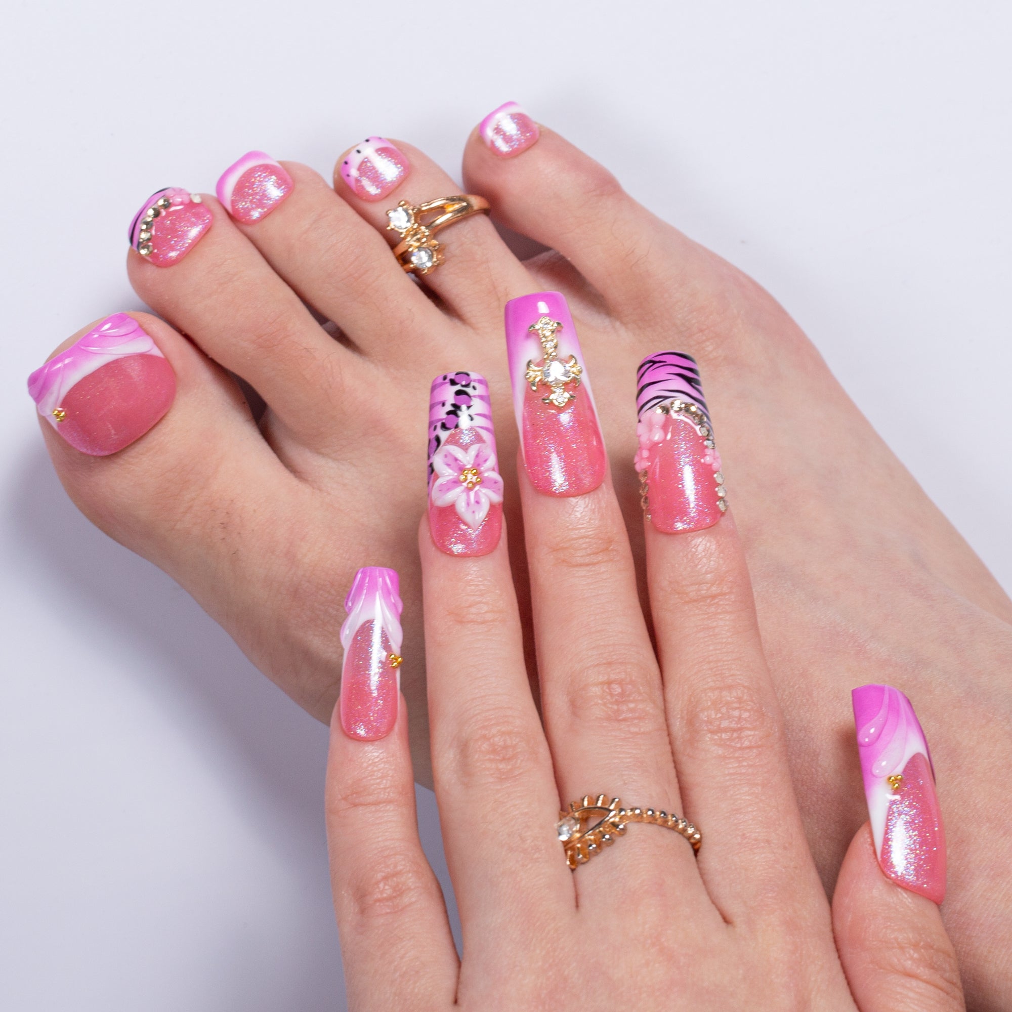 Hot Bloom Combo Set Handmade Nails H670+T670