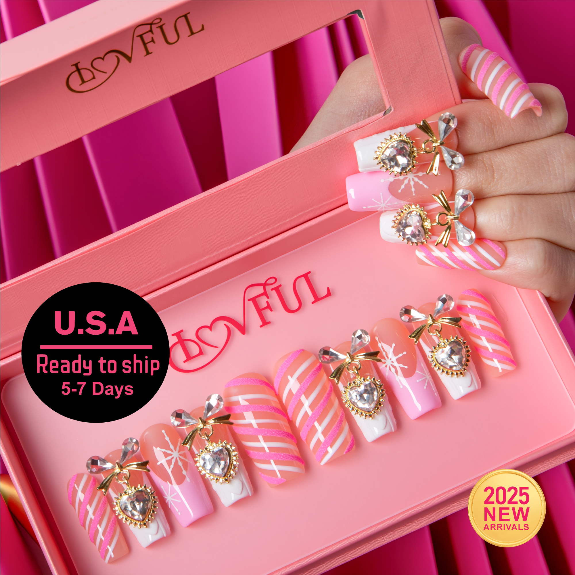 Pink Frost Handmade Square Nails H676 RTS