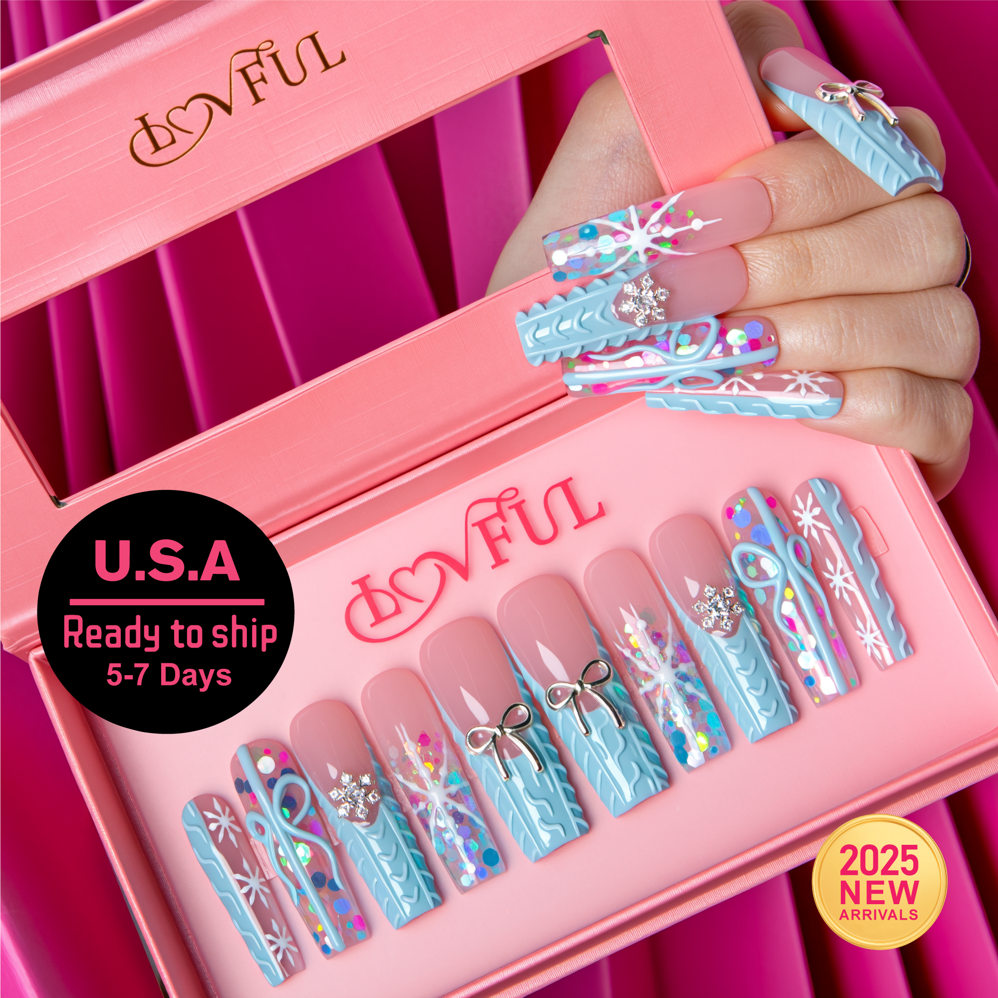 Winter Cozy Handmade Square Nails H677 RTS