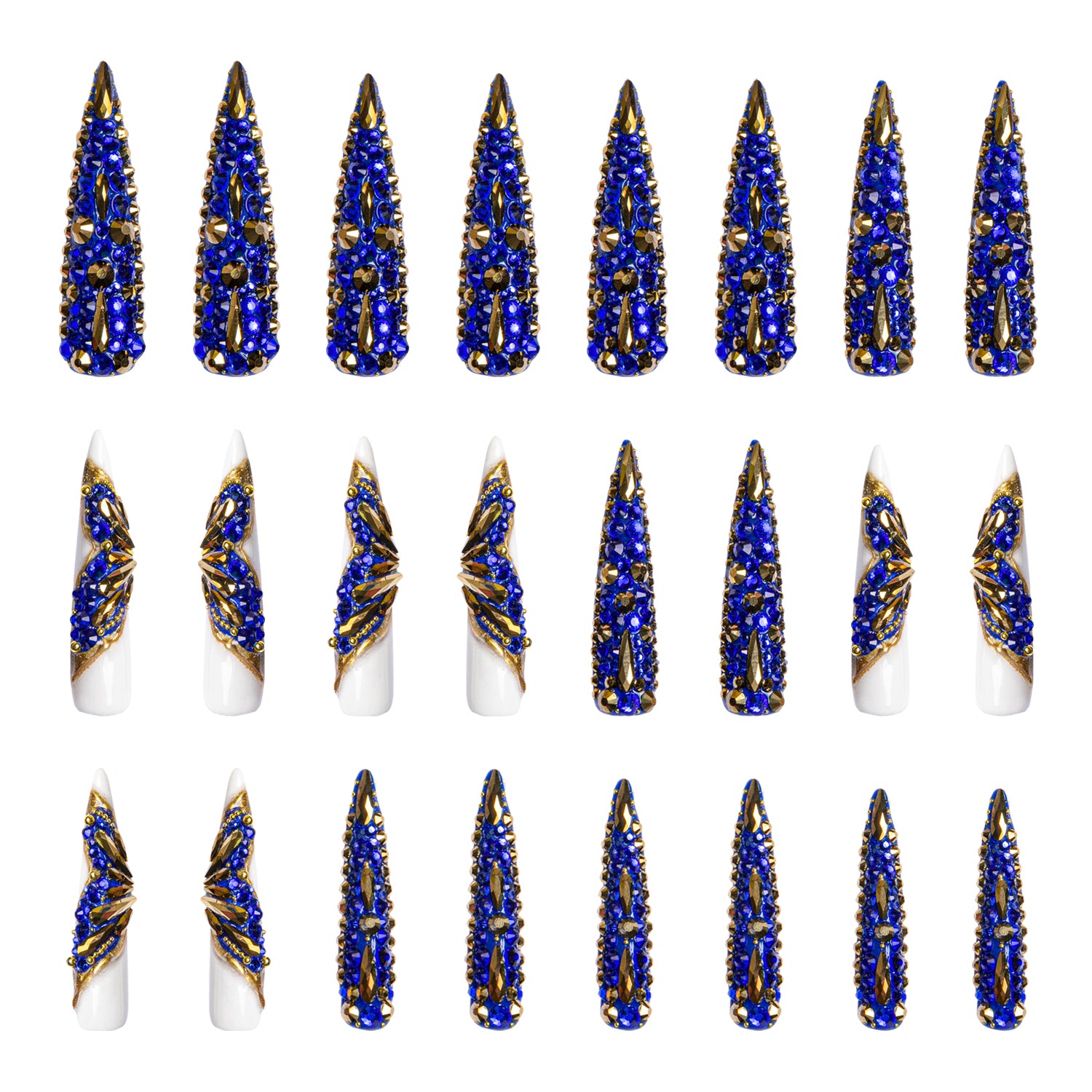 Morpho Handmade Nails 24pcs H67 - Blue and Gold Press-On Nails