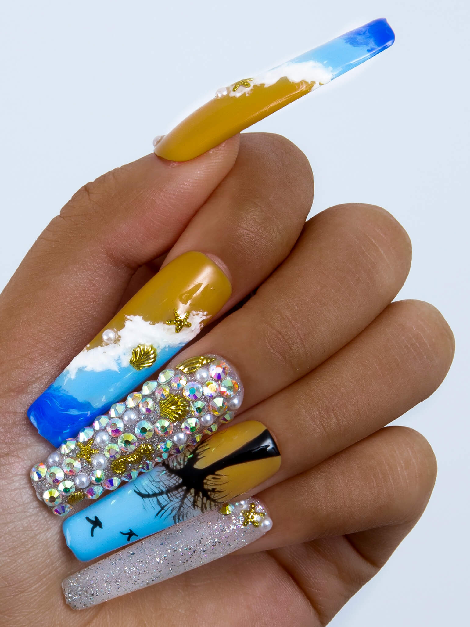 Beach Vacation Blue Handmade Nails 24pcs H68