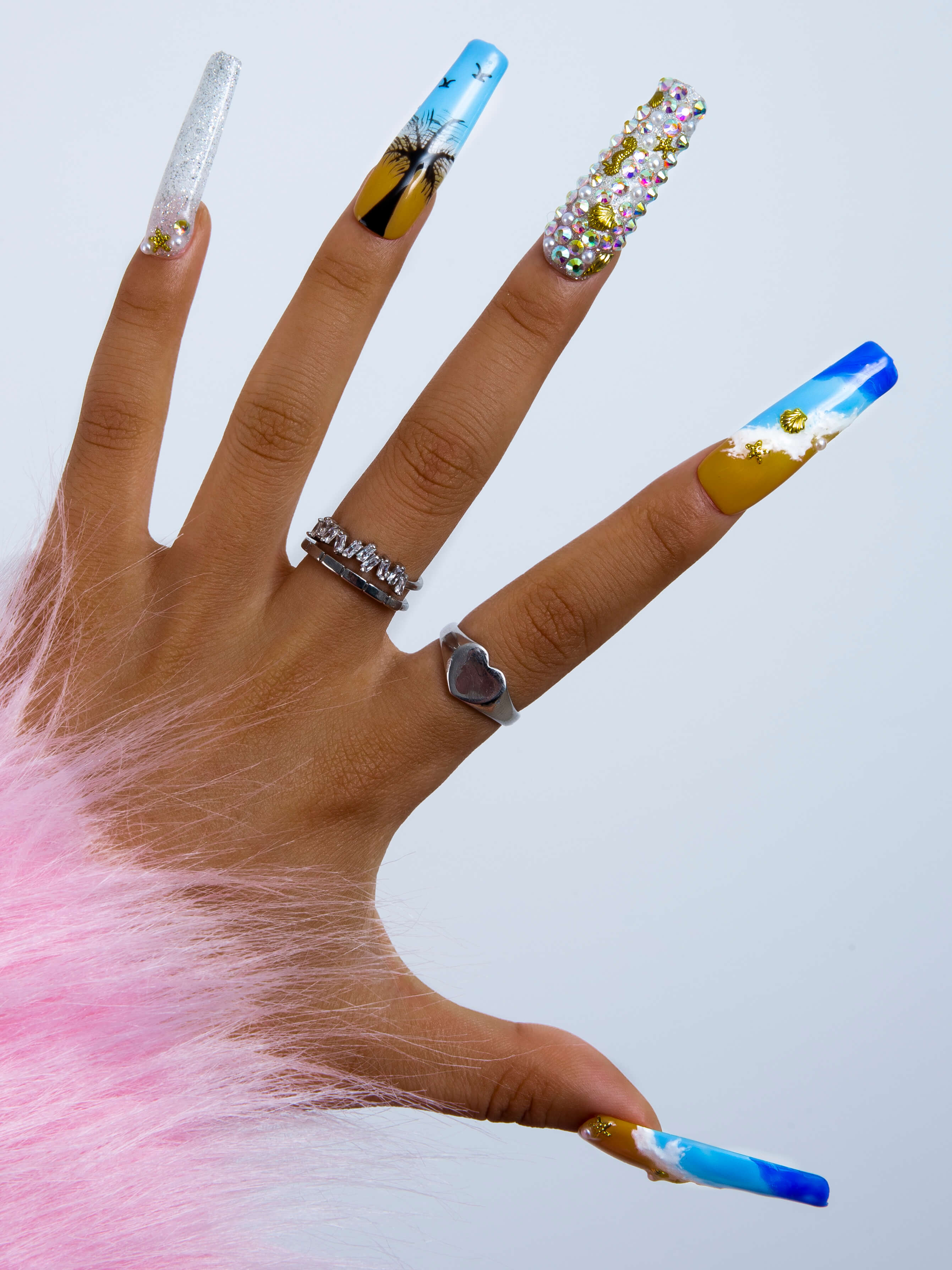 Beach Vacation Blue Handmade Nails 24pcs H68