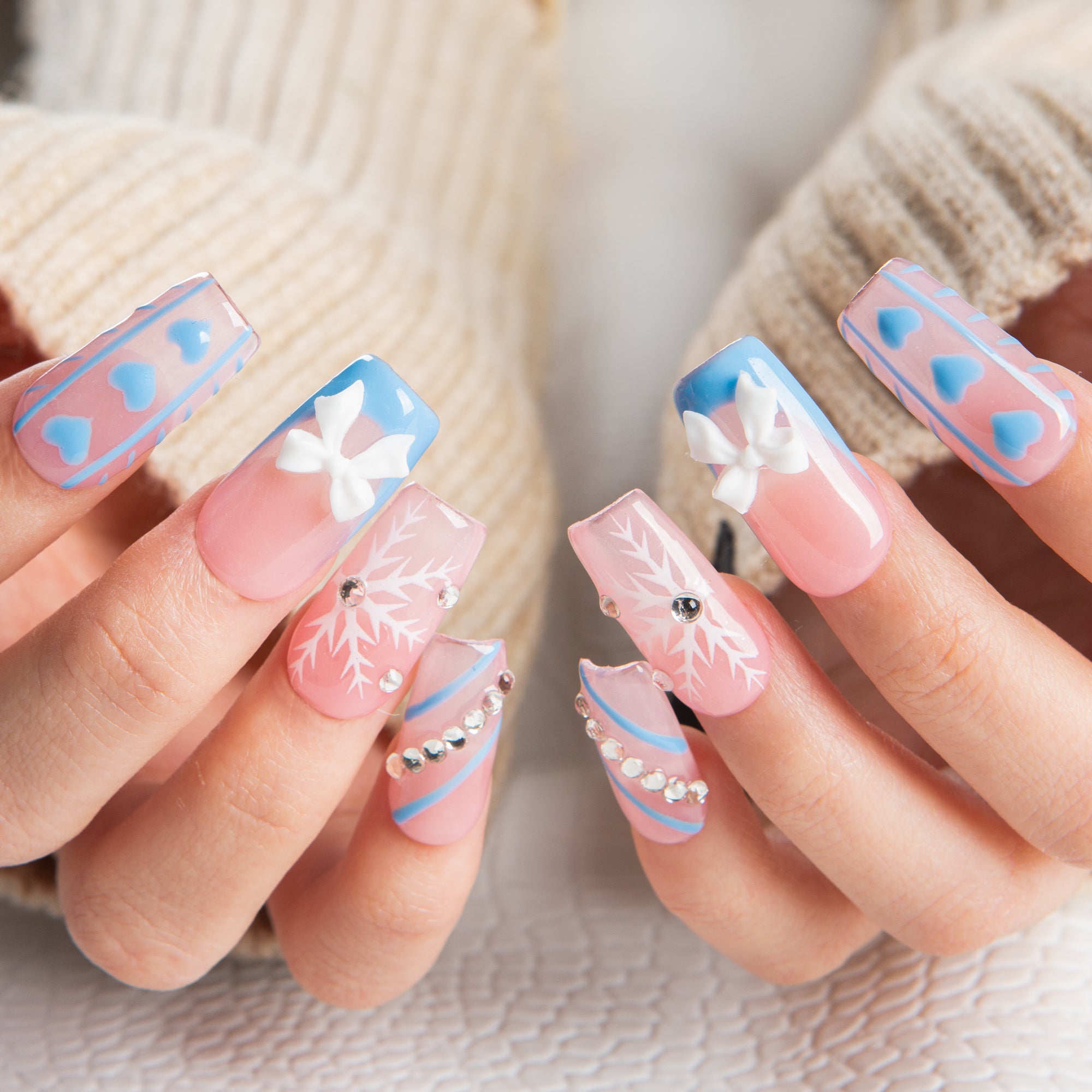 Blue Frosty Handmade Nails H687