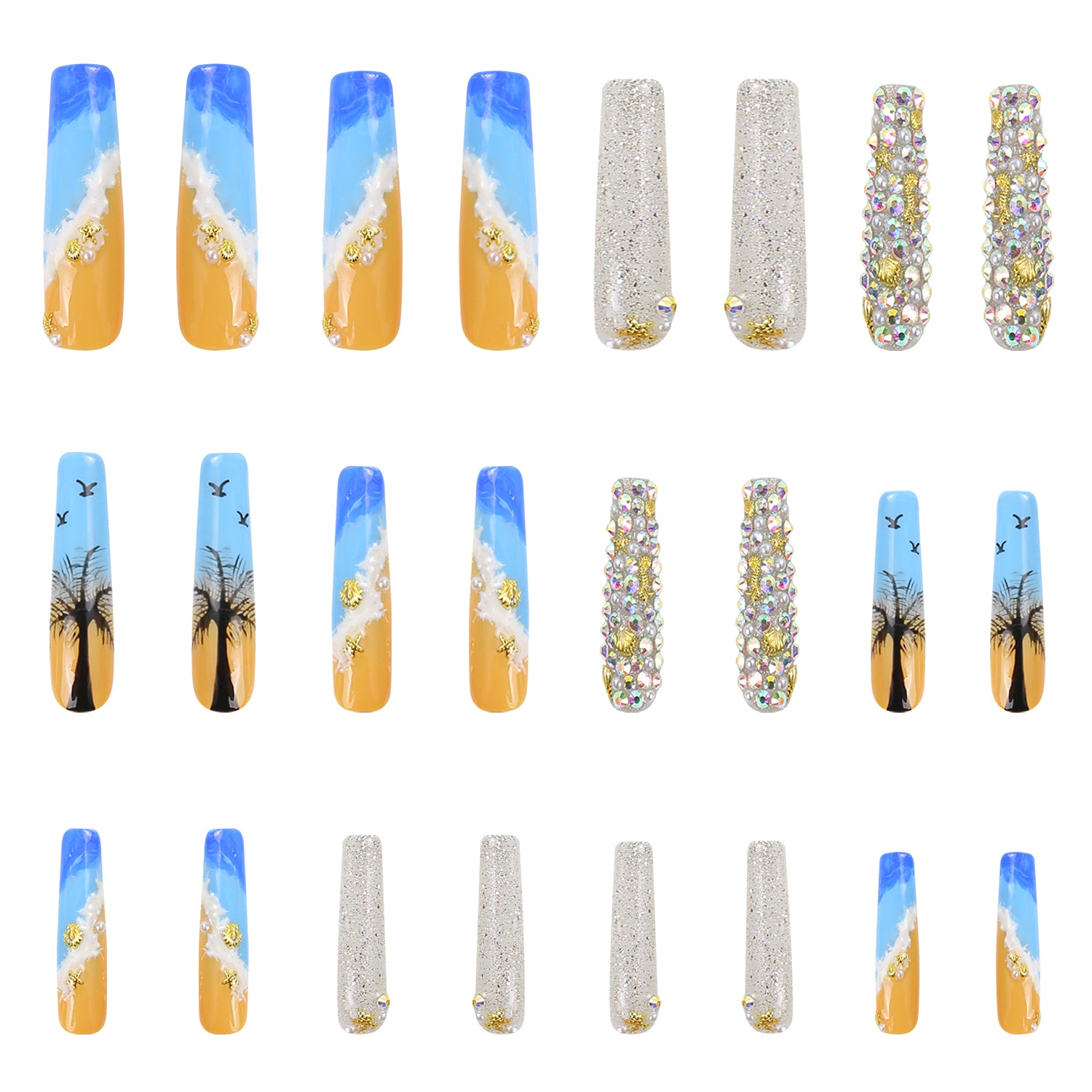 Beach Vacation Blue Handmade Nails 24pcs H68