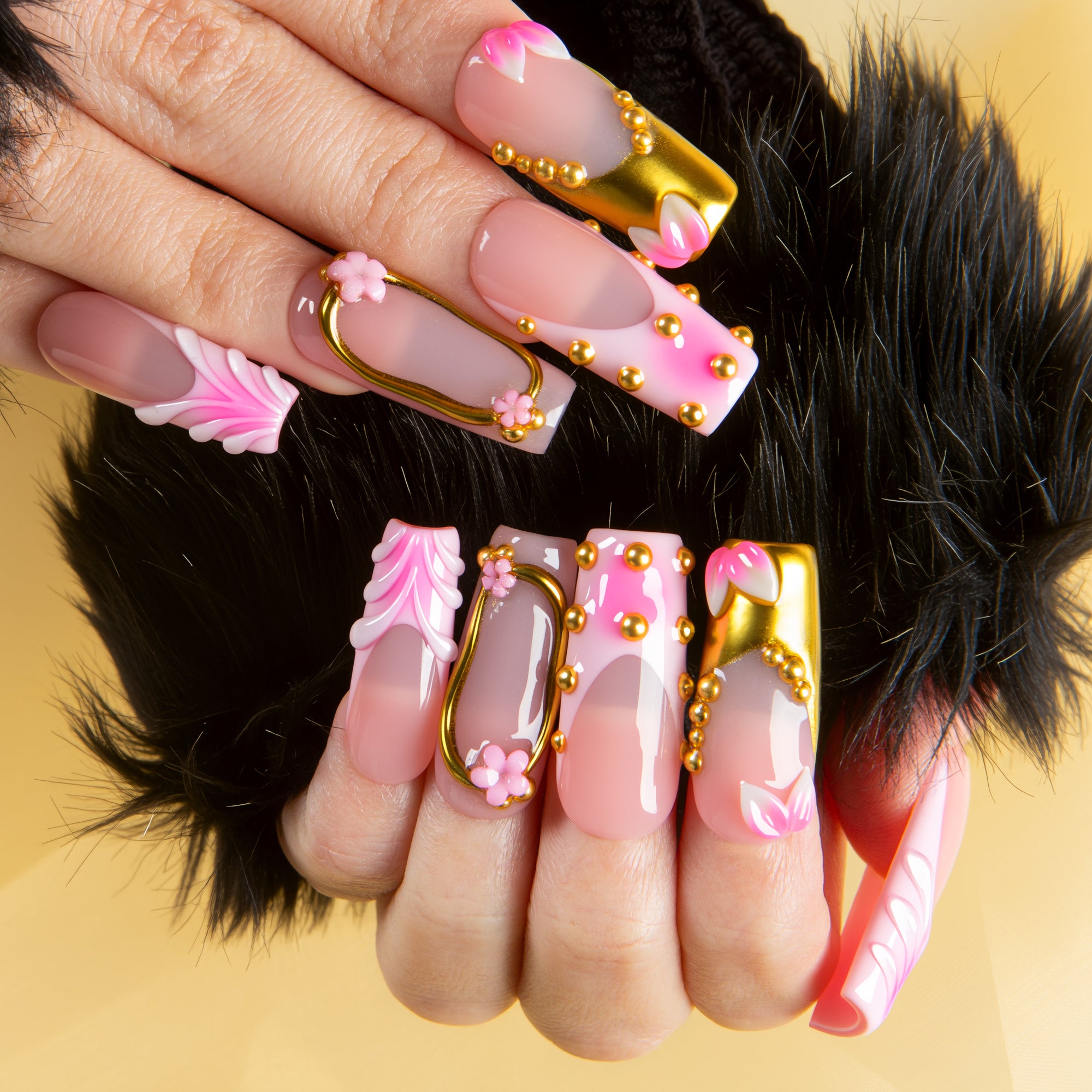 Rosy Charm Handmade Square Nails H692 RTS