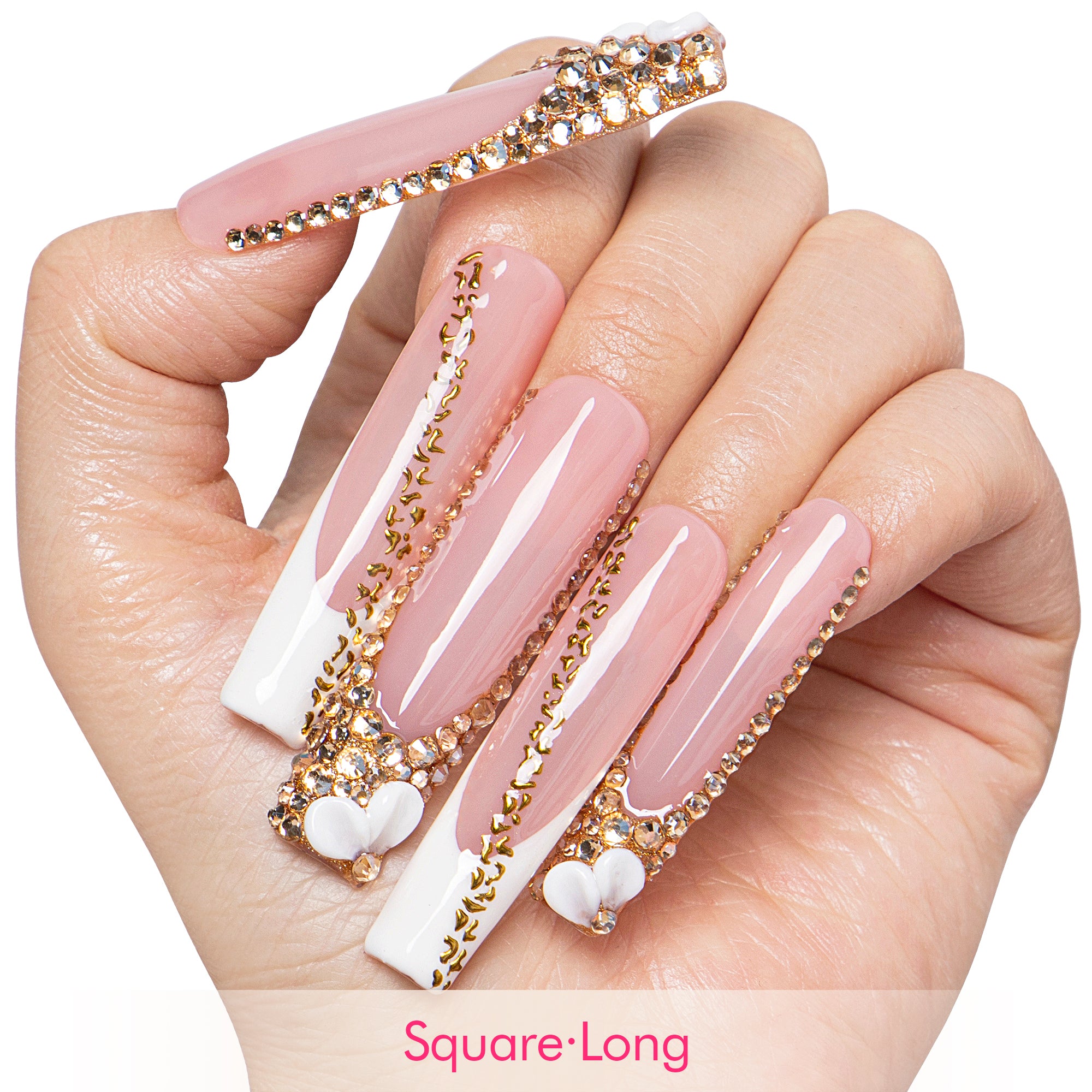 Gold Crystal Handmade Nails H706