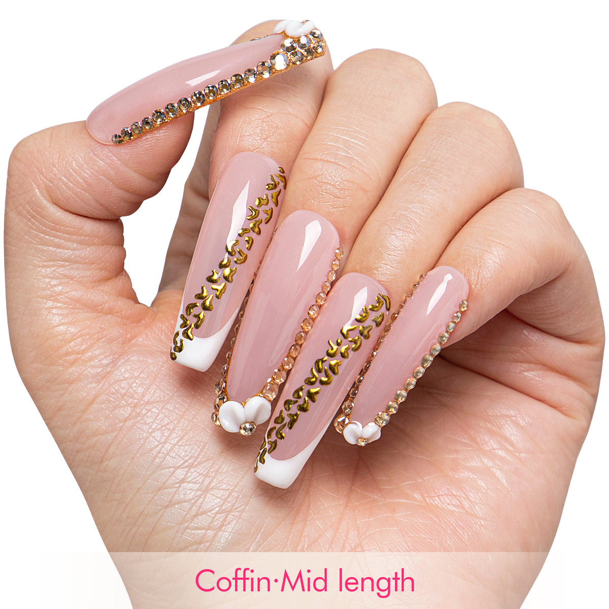 Gold Crystal Handmade Nails H706