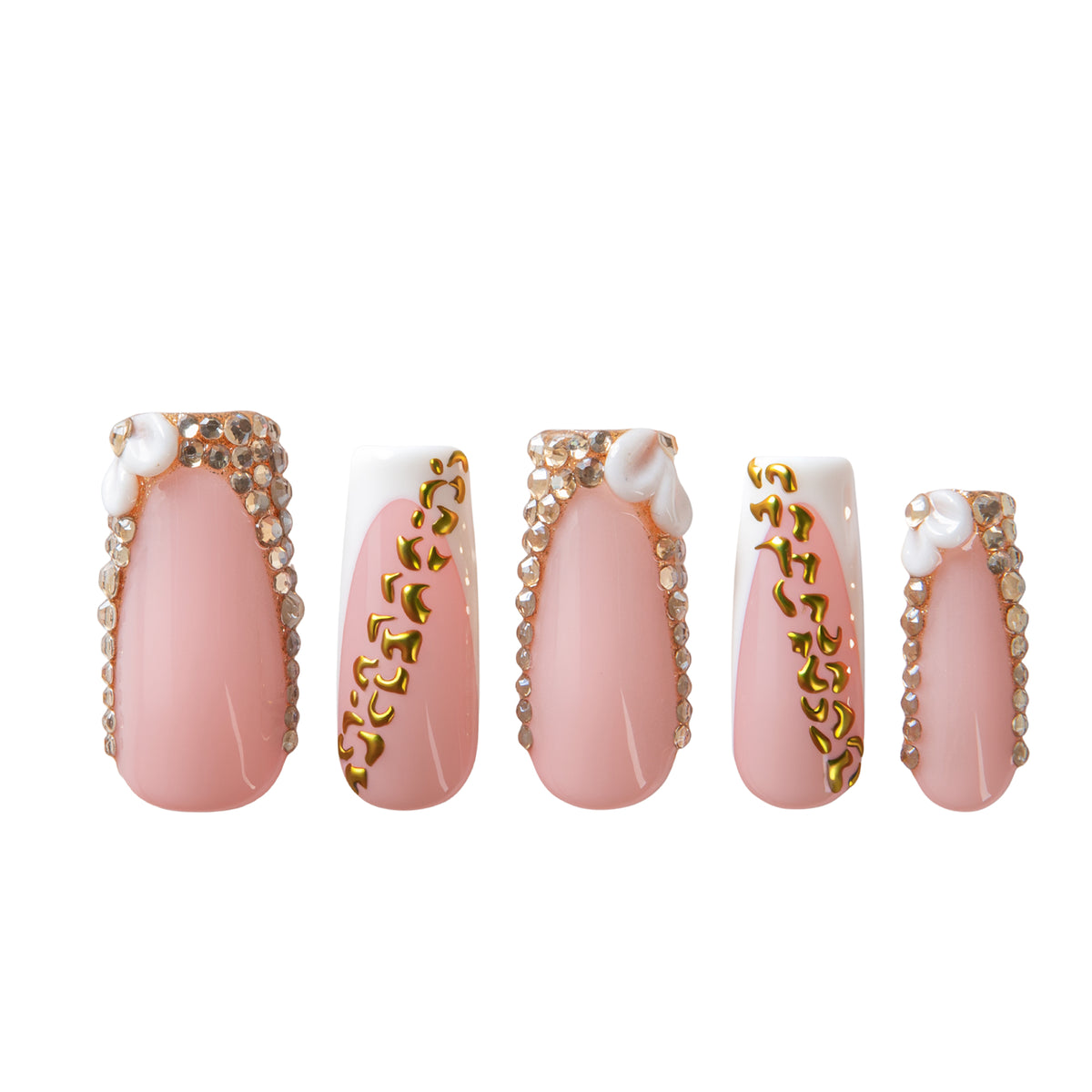 Gold Crystal Handmade Square Nails H706 RTS