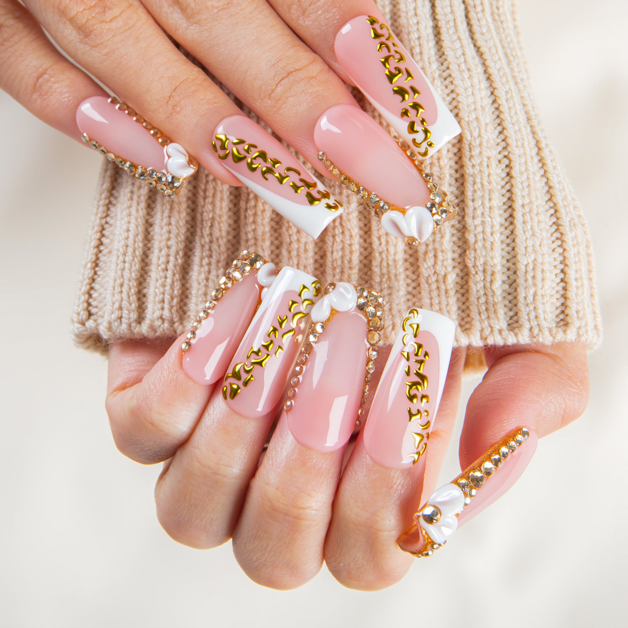Gold Crystal Handmade Nails H706