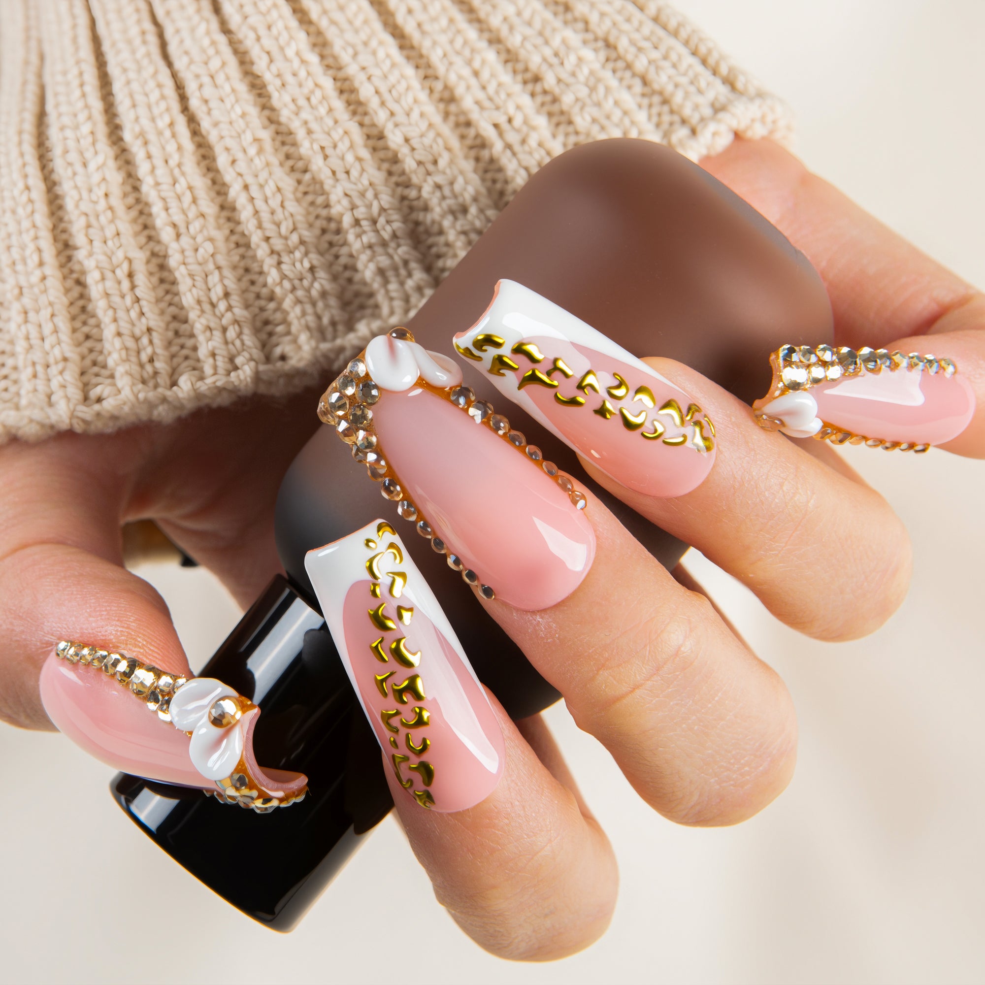 Gold Crystal Handmade Nails H706