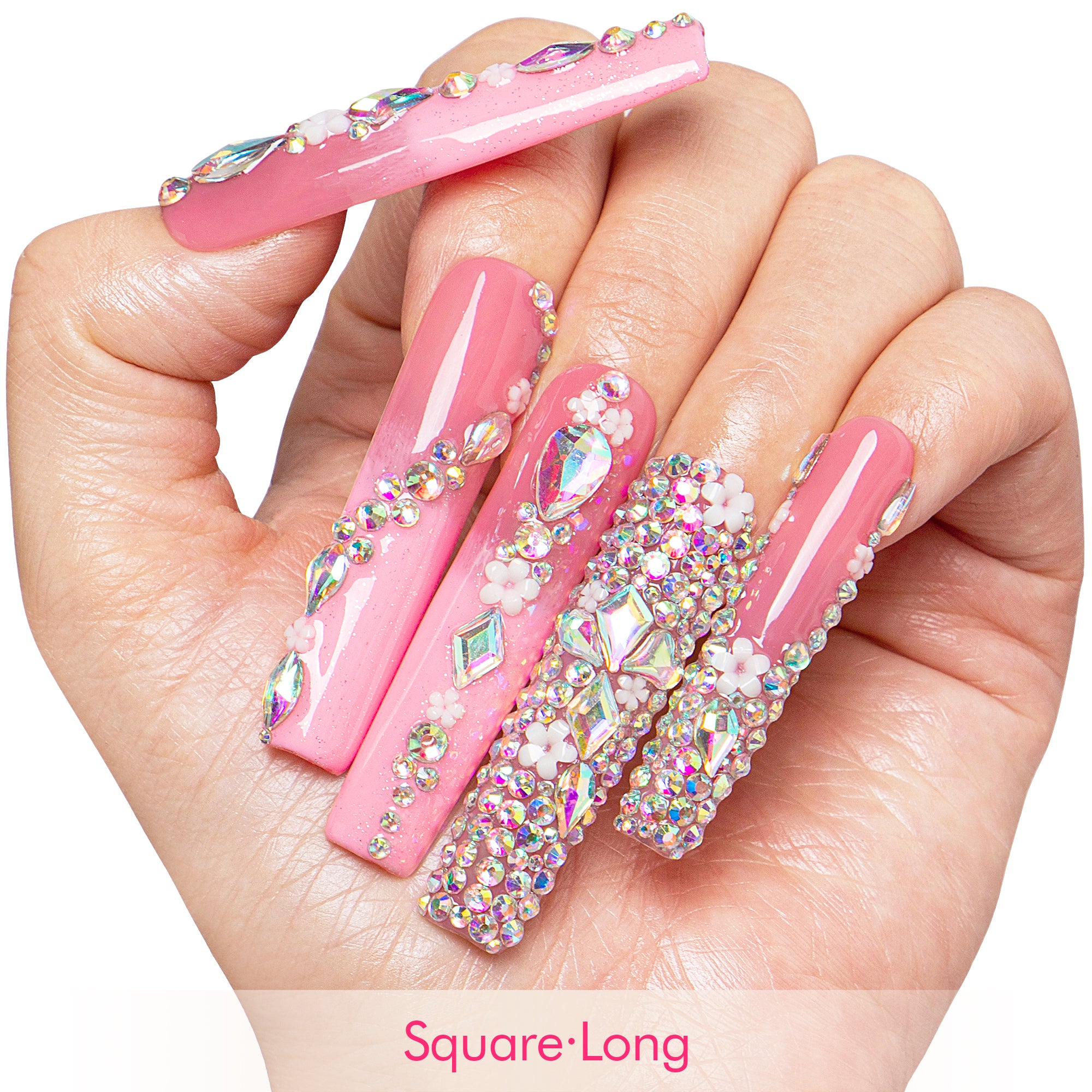 Pink Crystal Dream Handmade Nails H708