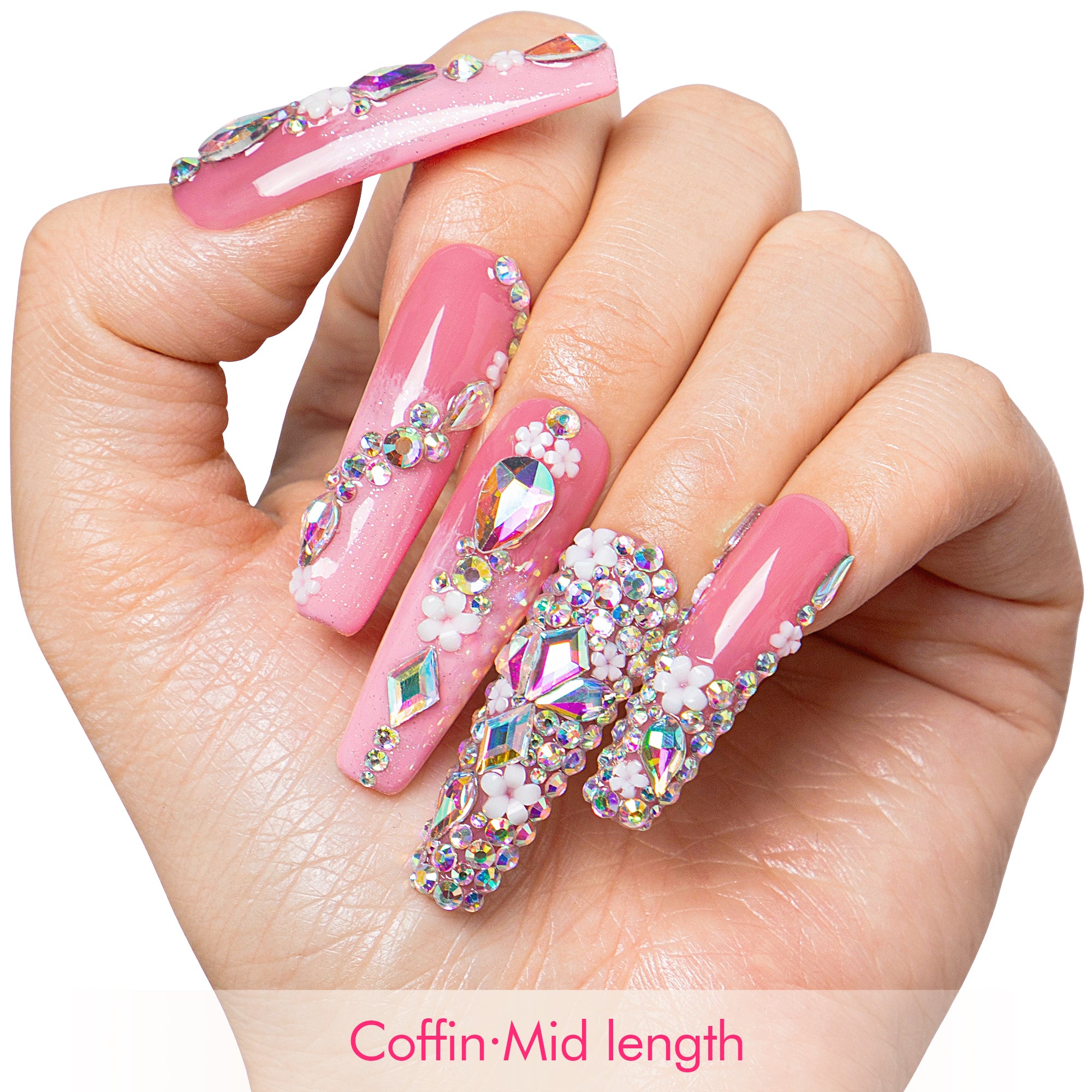 Pink Crystal Dream Handmade Nails H708
