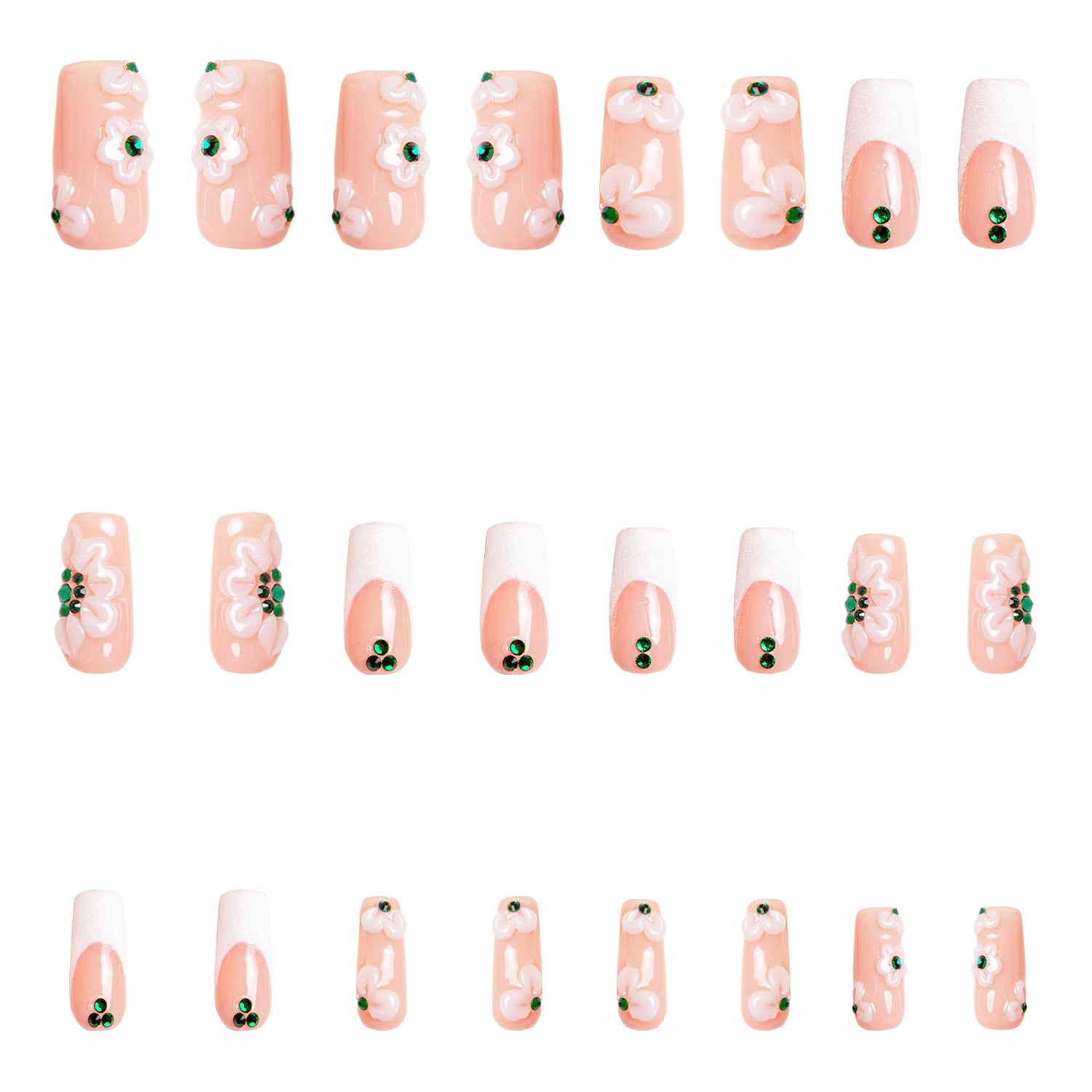 Floral French Tip Handmade Nails 24pcs H70