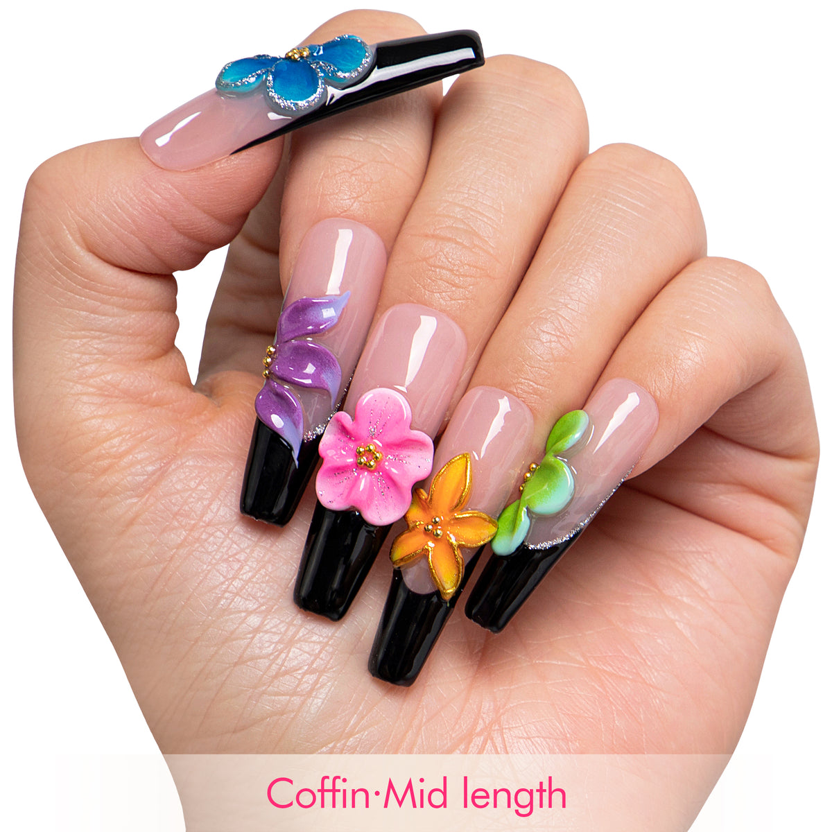 Fiery Bloom Handmade Nails H719
