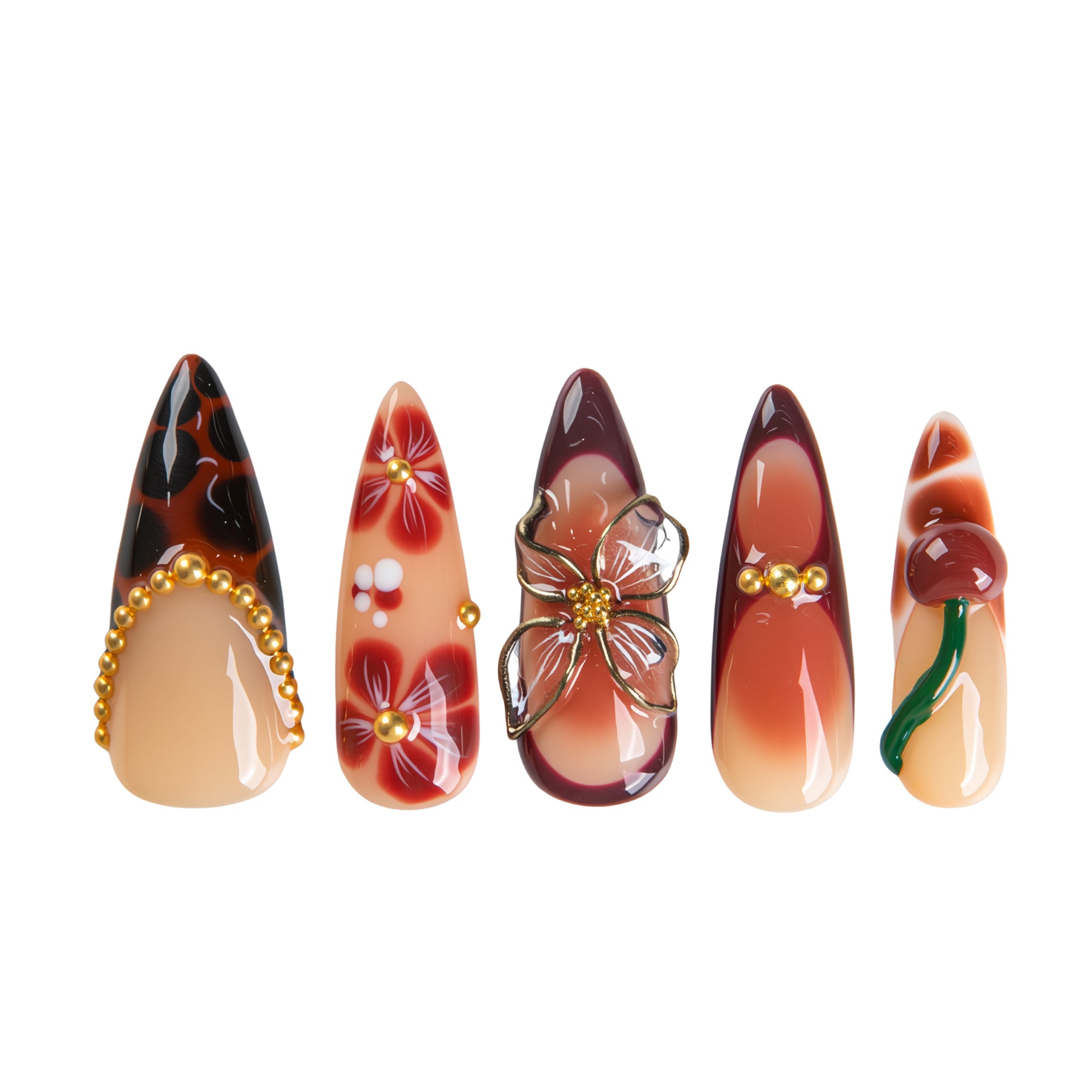 Vintage Cherry Handmade Nails H722