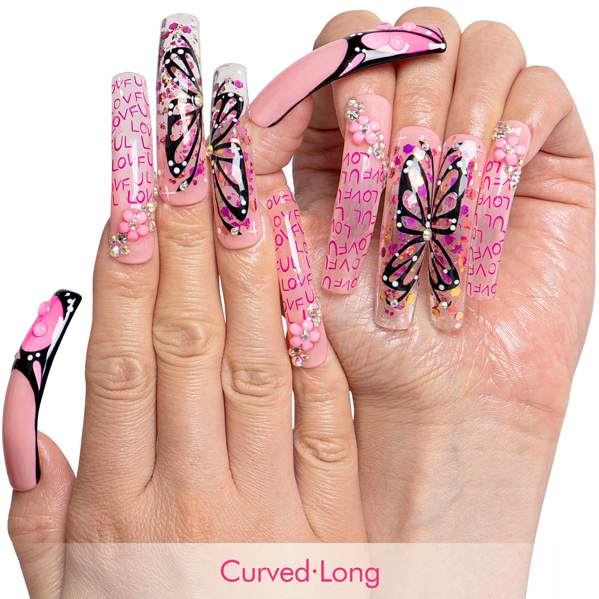 Pink Flutter Handmade Nails H723