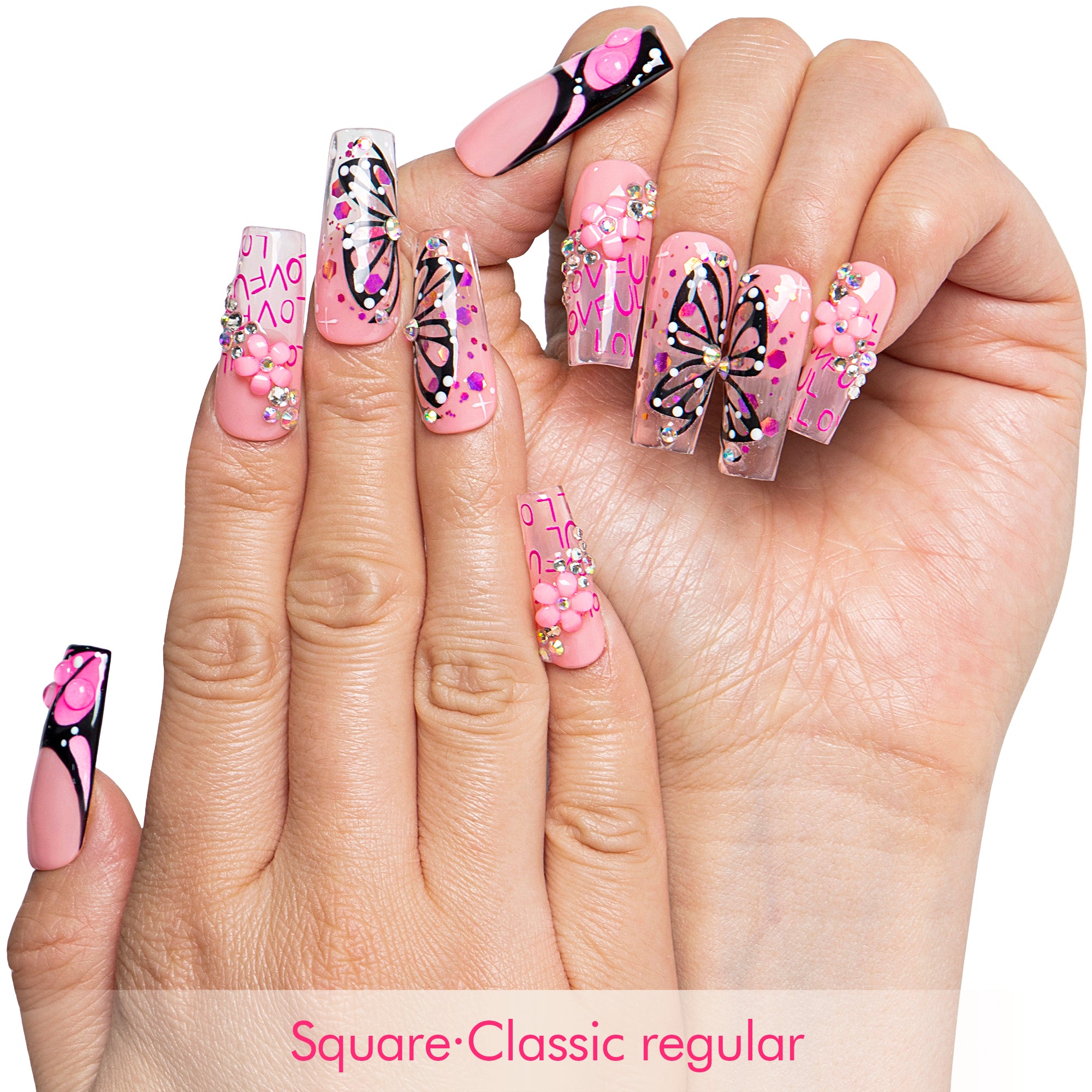 Pink Flutter Handmade Nails H723