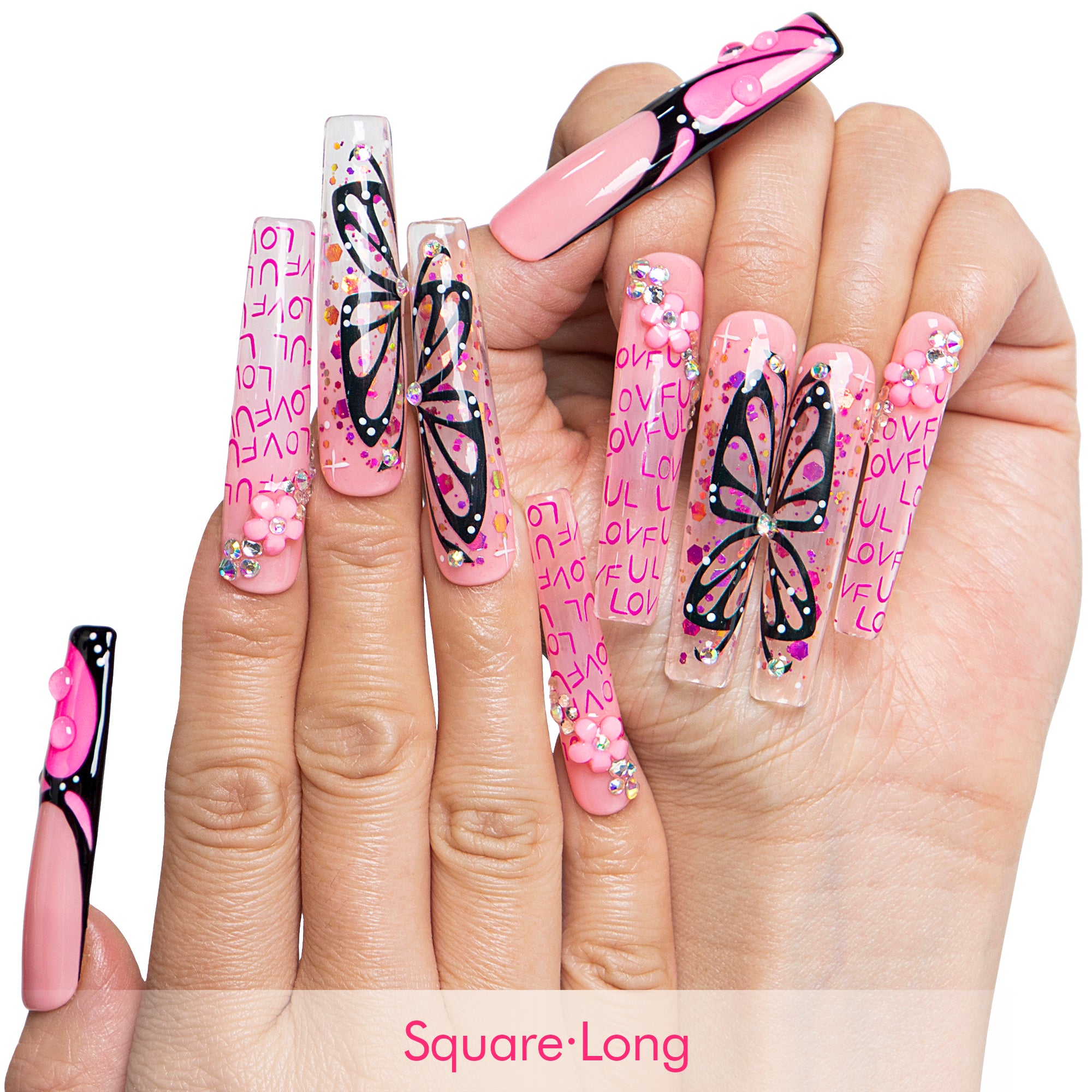 Pink Flutter Handmade Nails H723