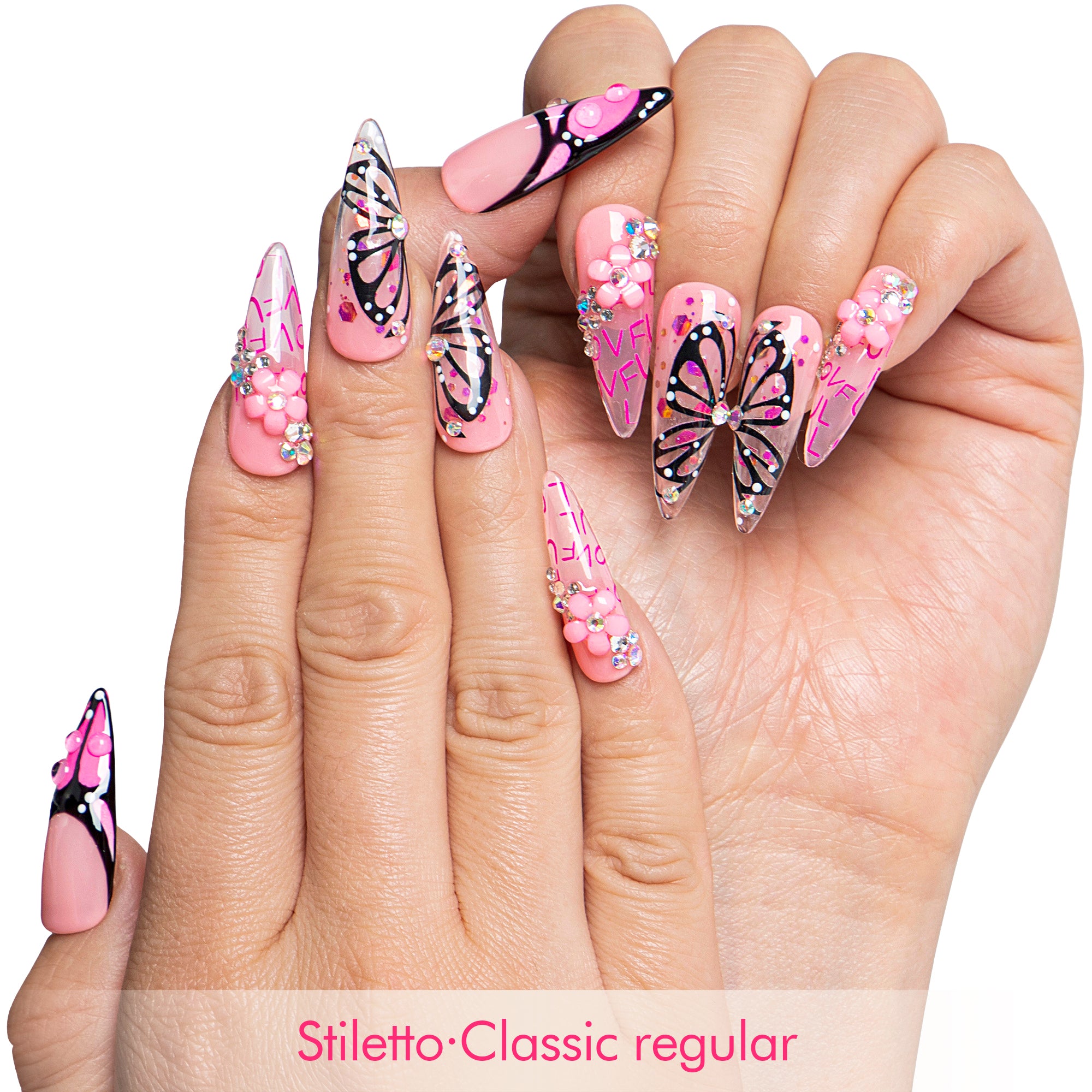 Pink Flutter Handmade Nails H723