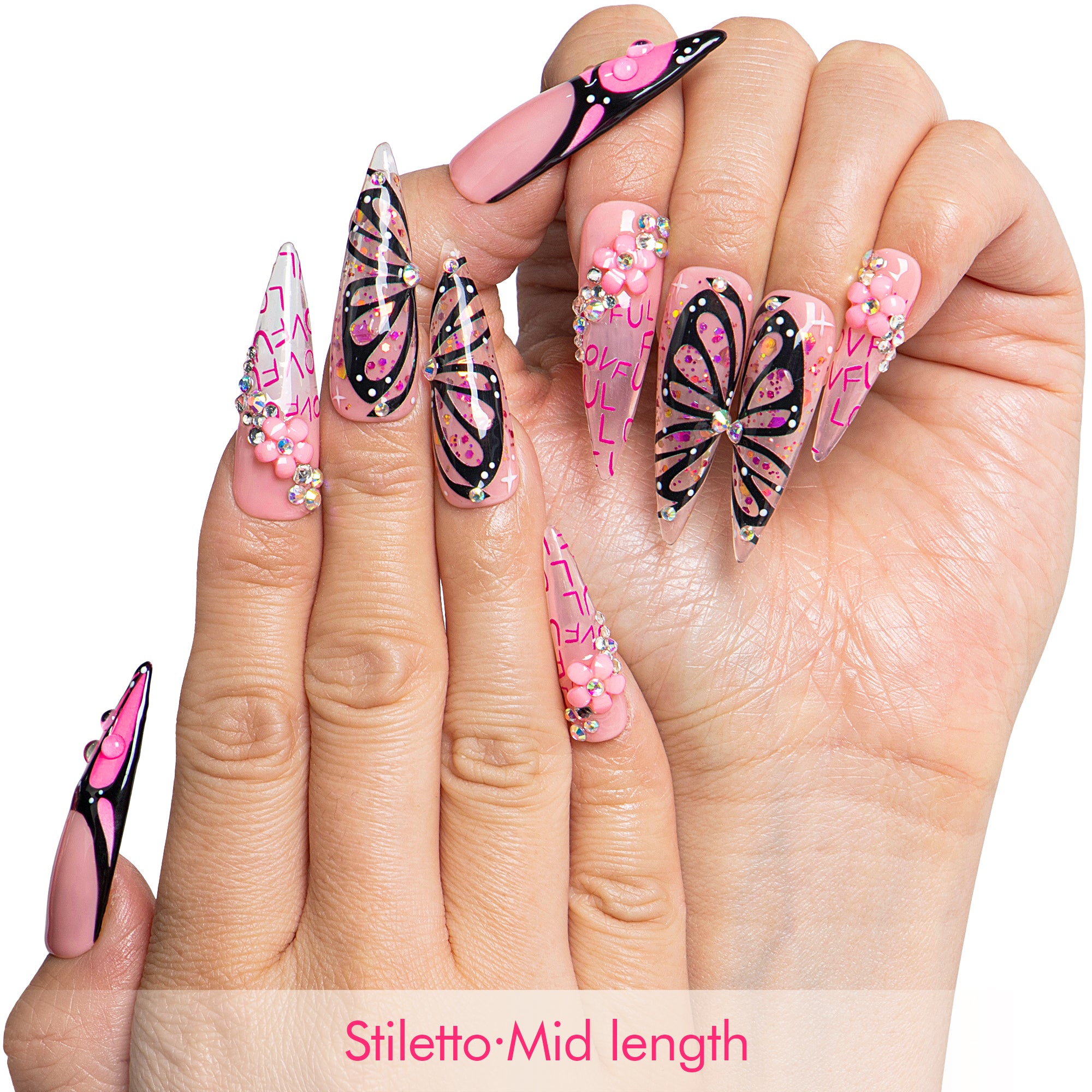 Pink Flutter Handmade Nails H723