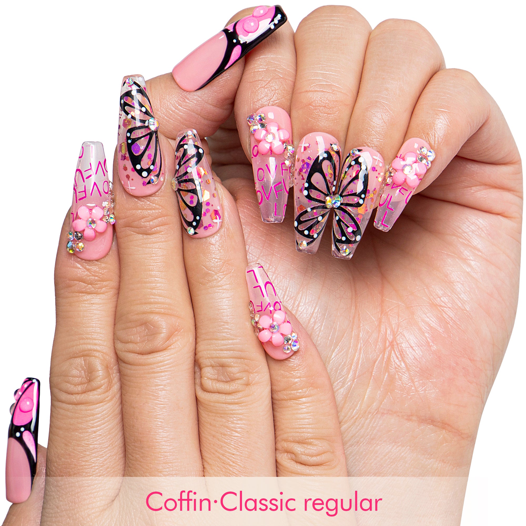 Pink Flutter Handmade Nails H723