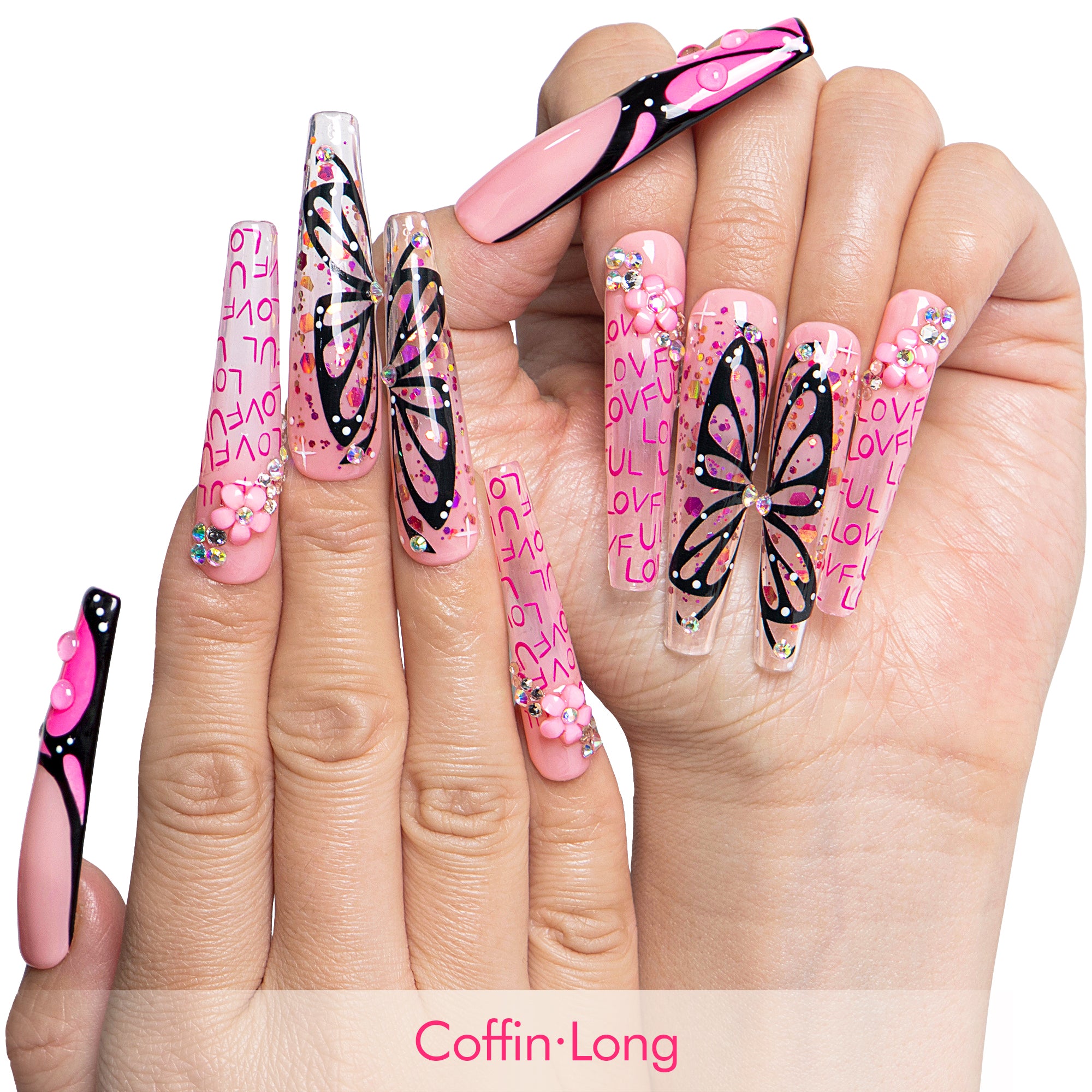 Pink Flutter Handmade Nails H723
