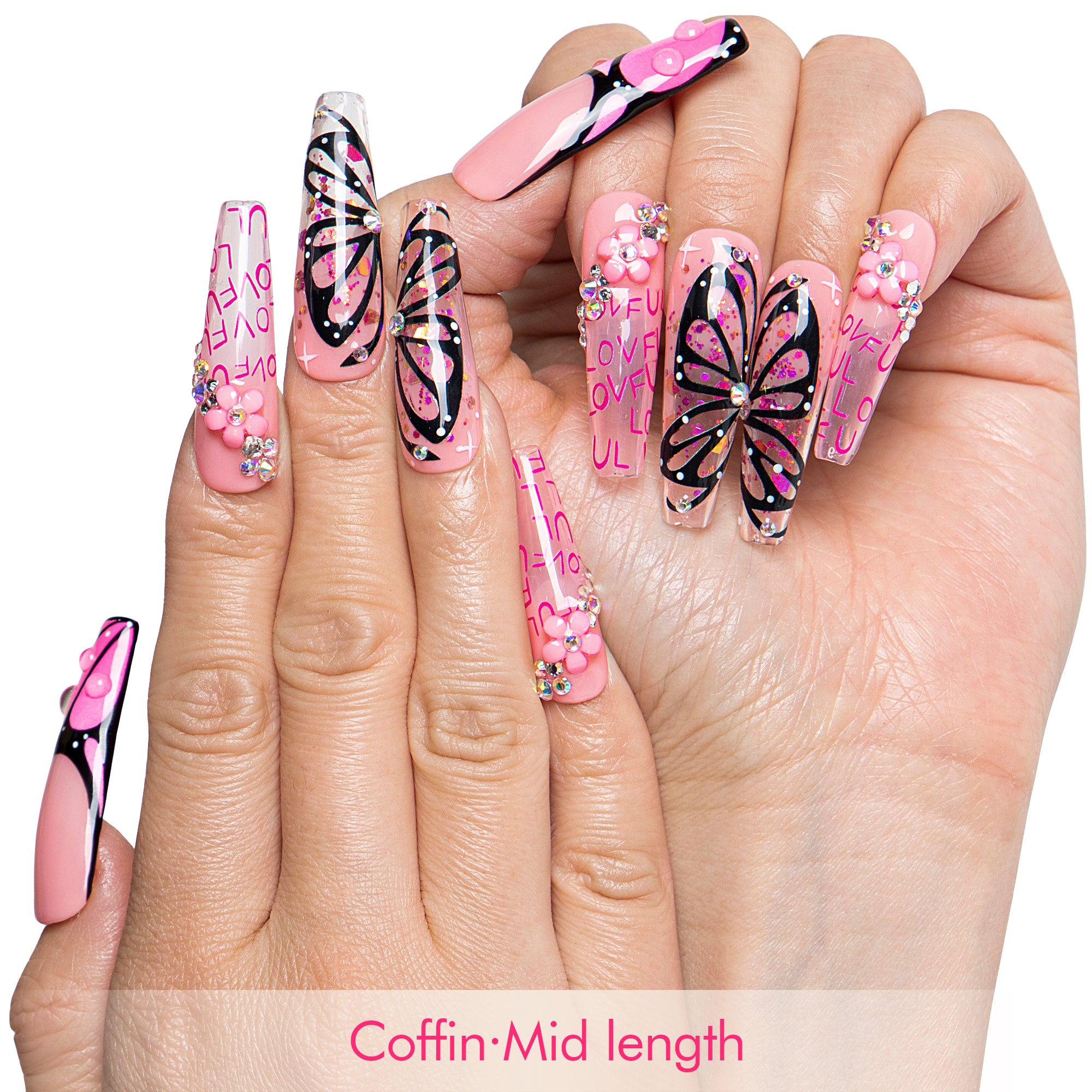 Pink Flutter Handmade Nails H723