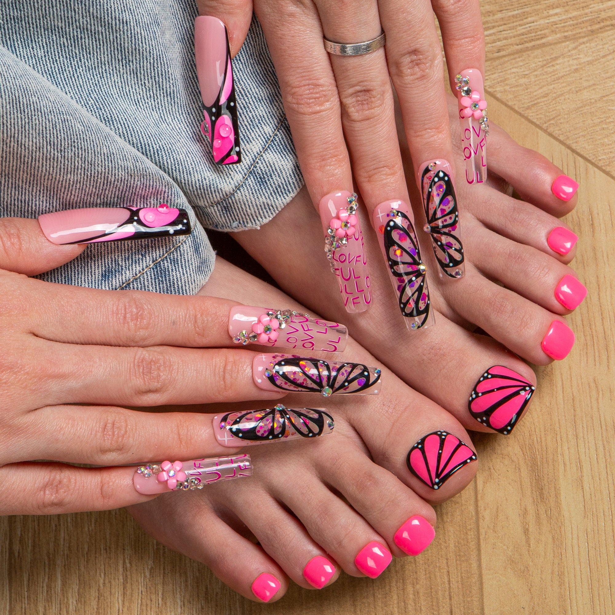 Pink Flutter Combo Set Handmade Nails H723+T723
