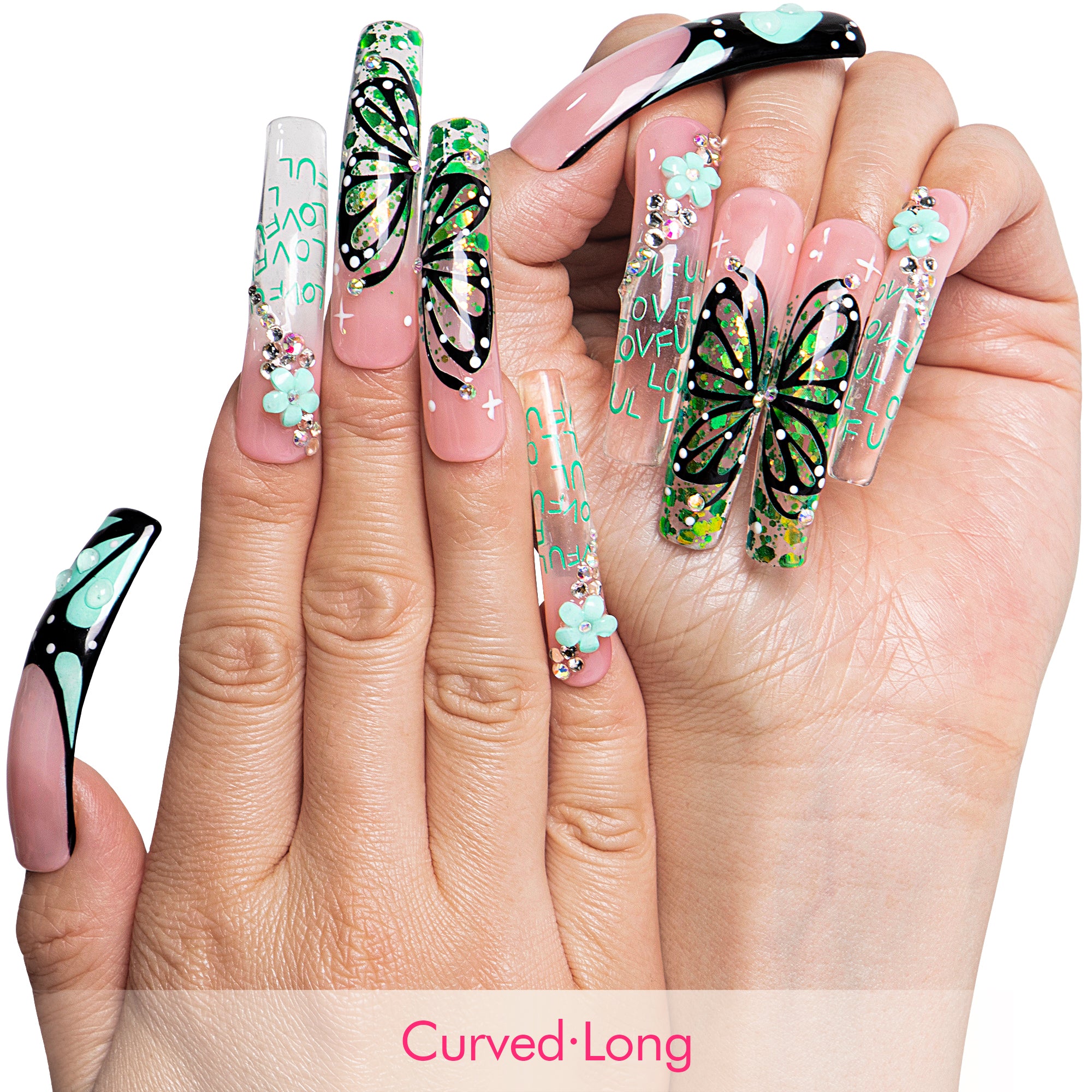 Teal Flutter Handmade Nails H724
