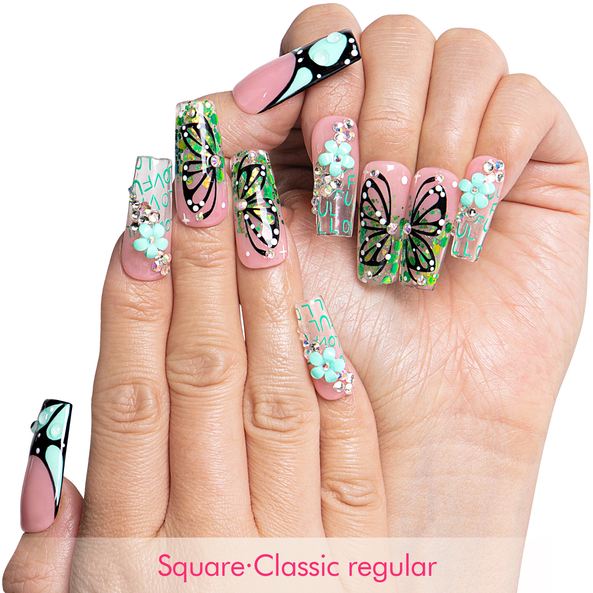 Teal Flutter Handmade Nails H724