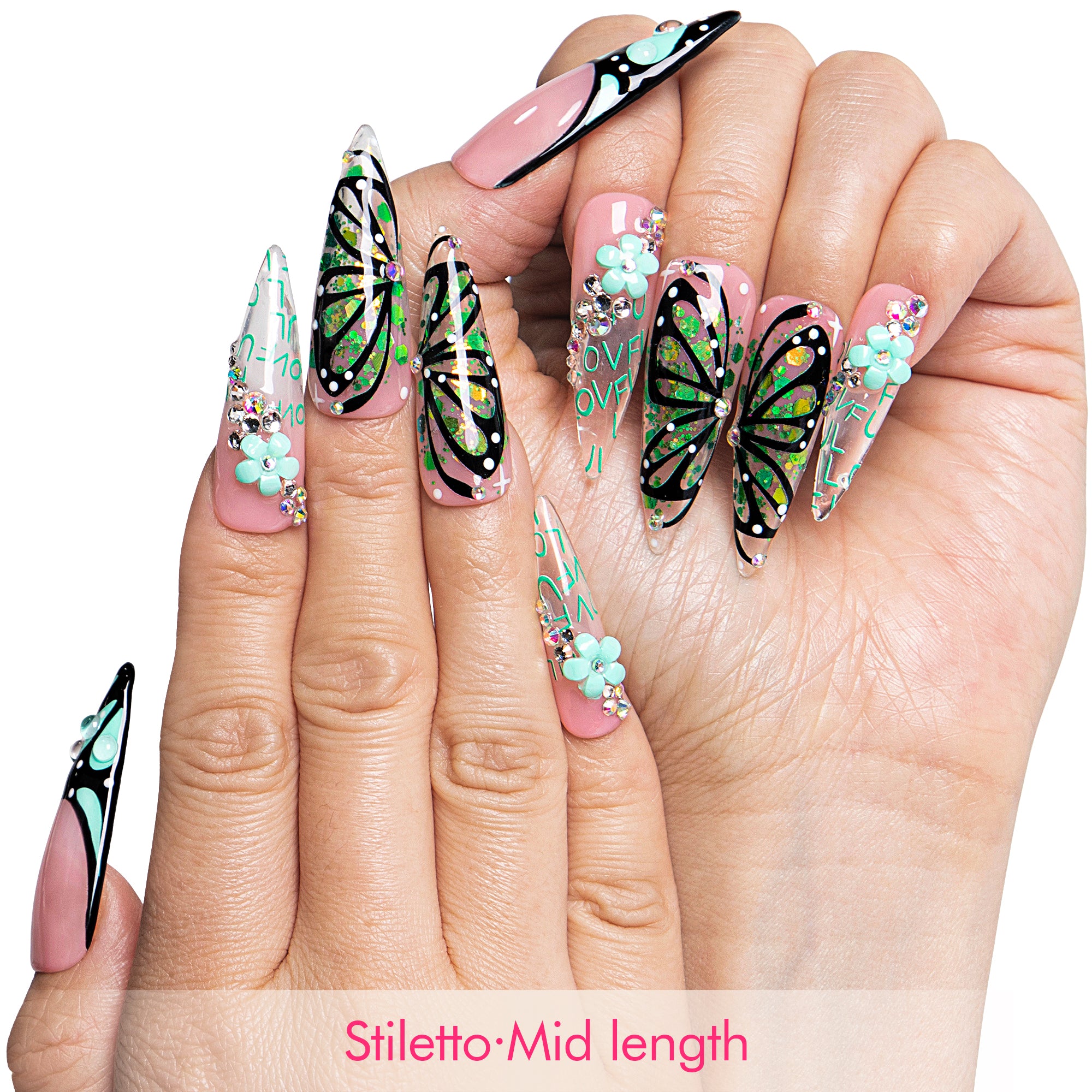 Teal Flutter Handmade Nails H724