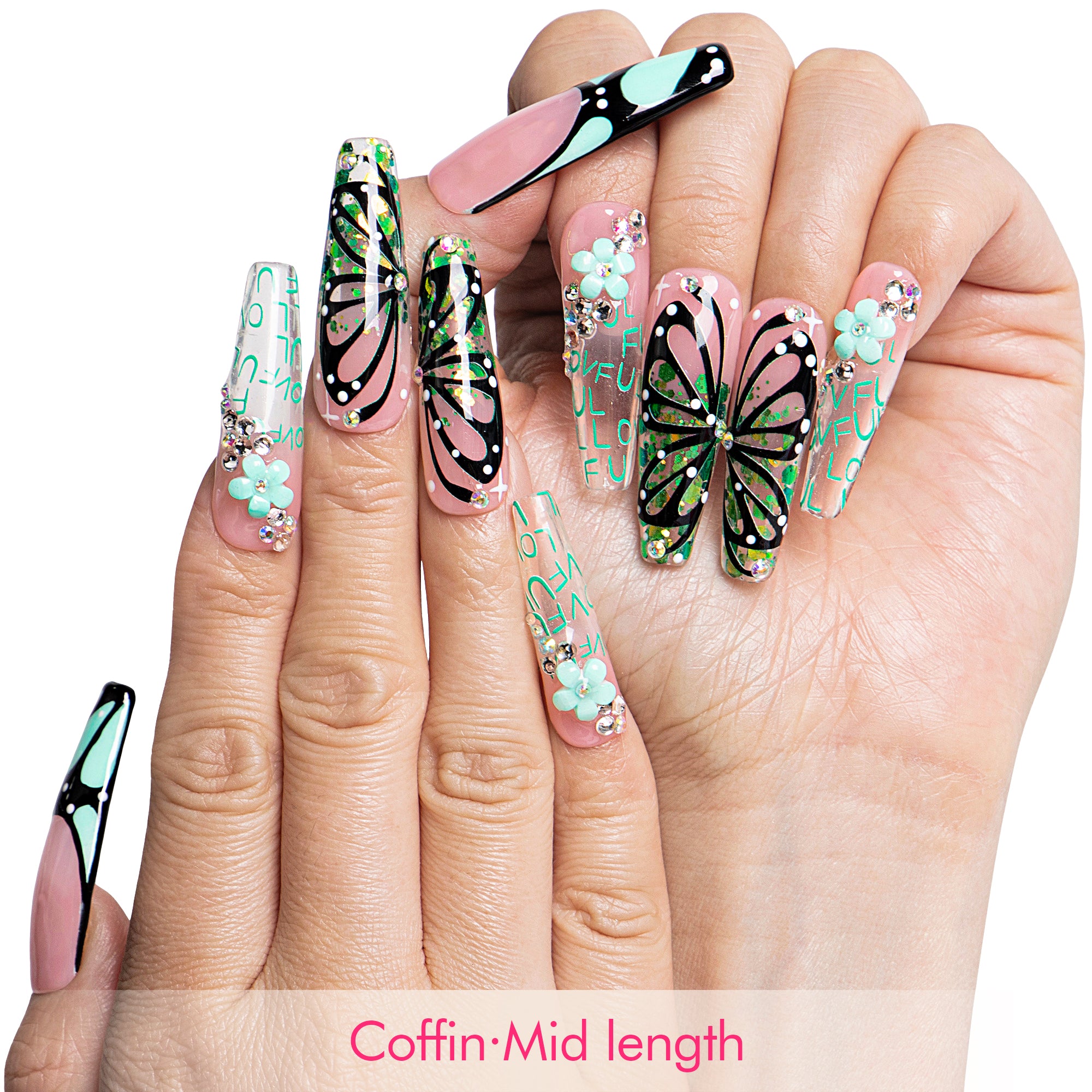 Teal Flutter Handmade Nails H724