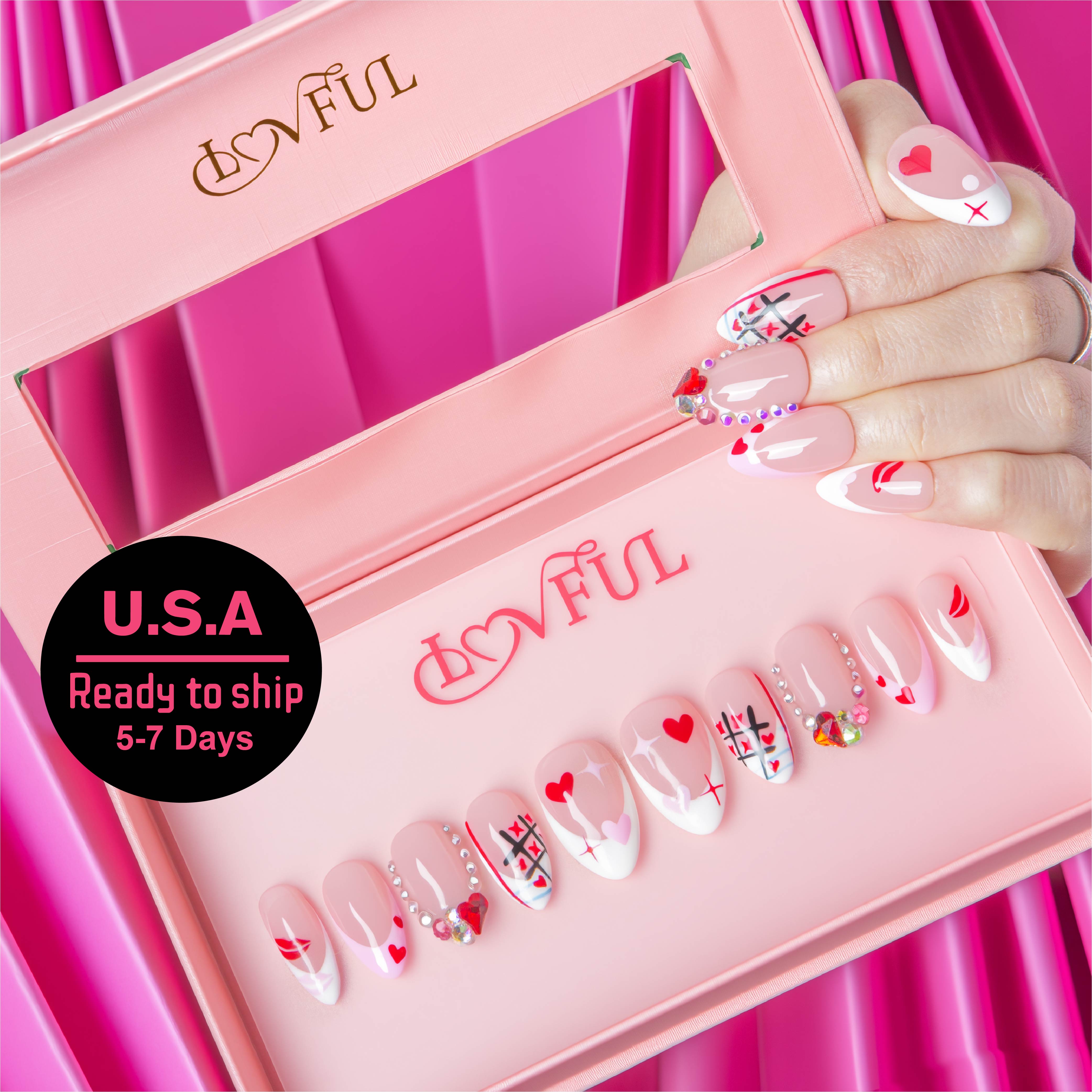 Heartbeat Diary Handmade Almond Nails H729 RTS