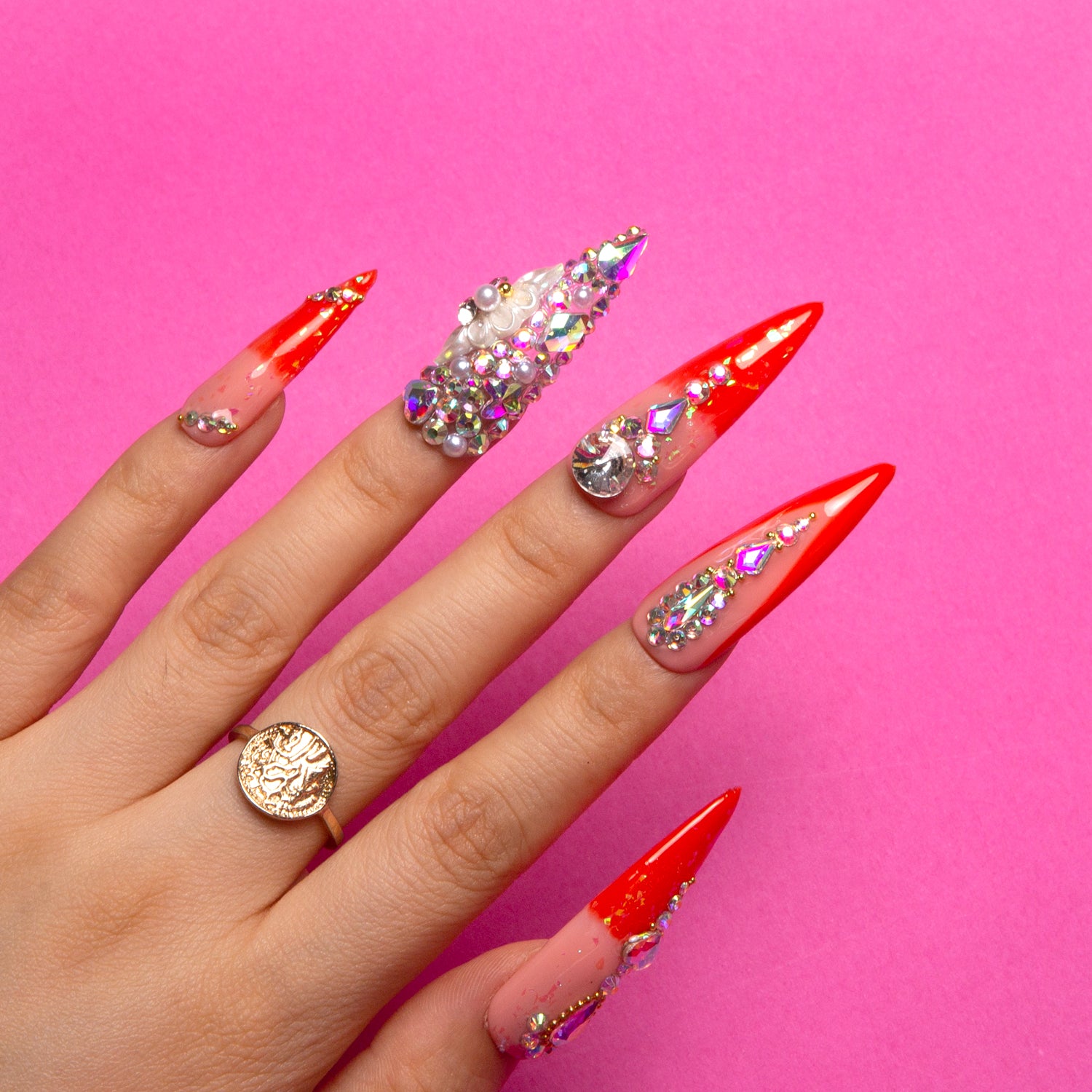 Sleeping Beauty Press-on Nails - Rhinestone Accents