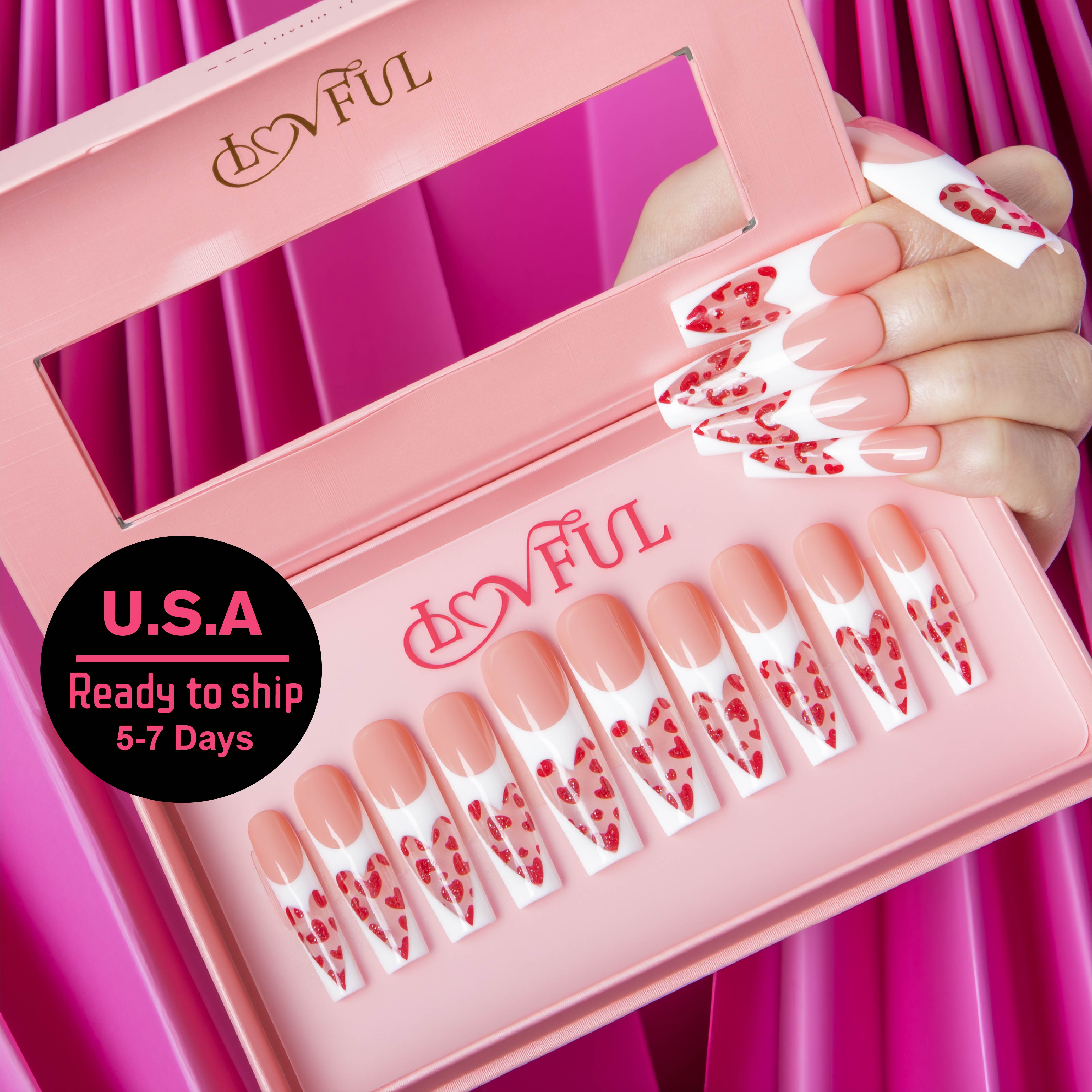 Glass Heart Handmade Square Nails H742 RTS