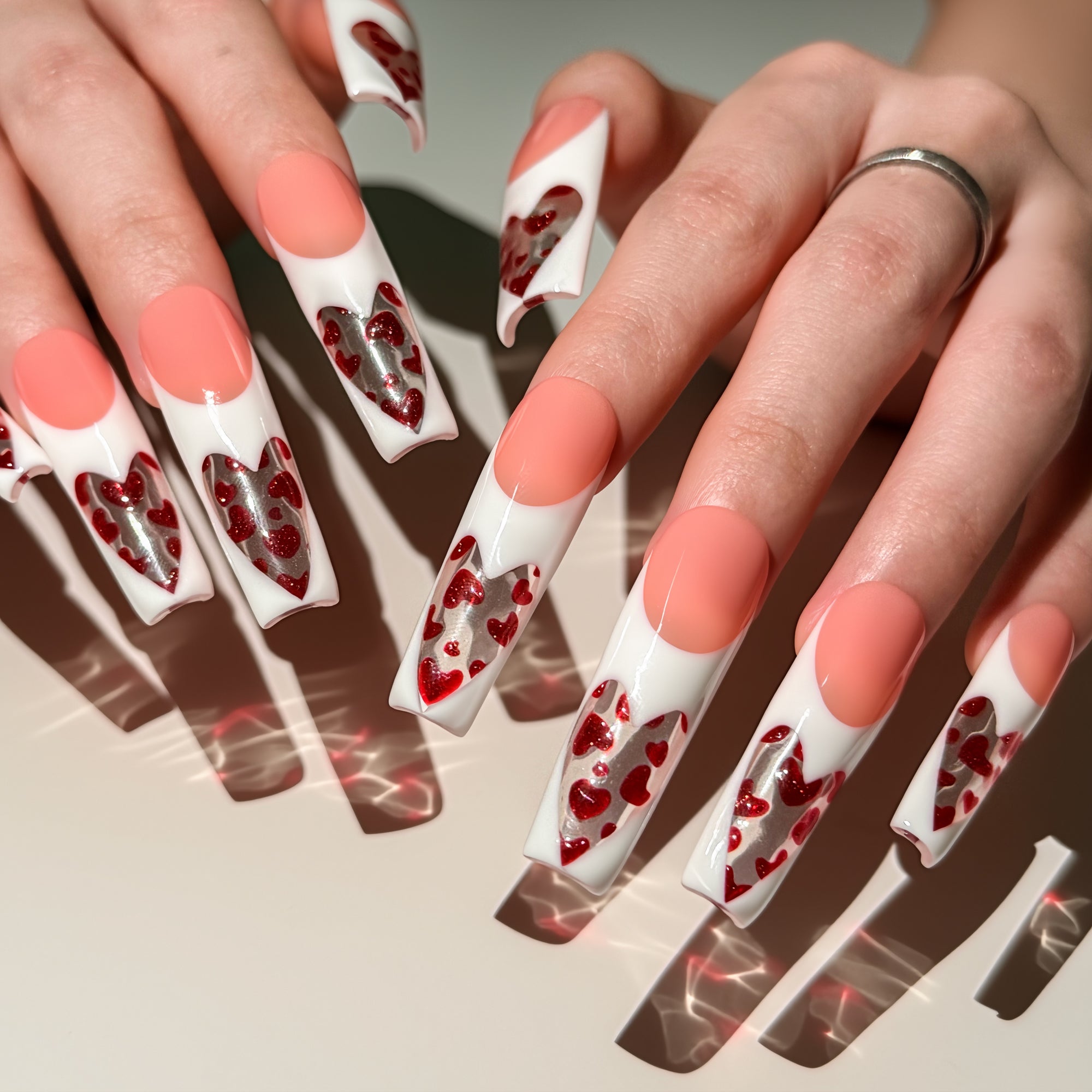 Glass Heart Handmade Square Nails H742 RTS